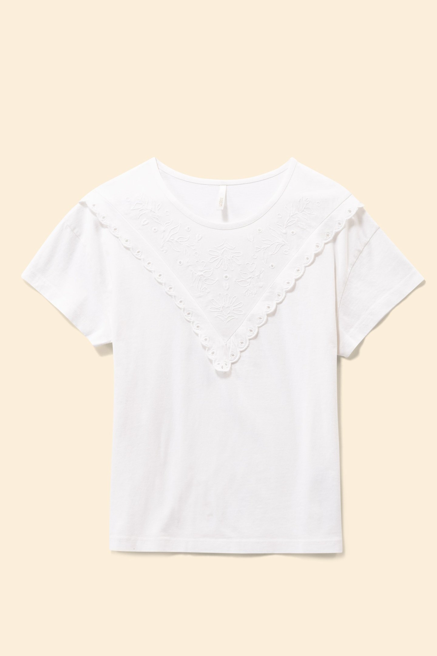 WHITE FLORAL EMBROIDERY T-SHIRT ECRU 3