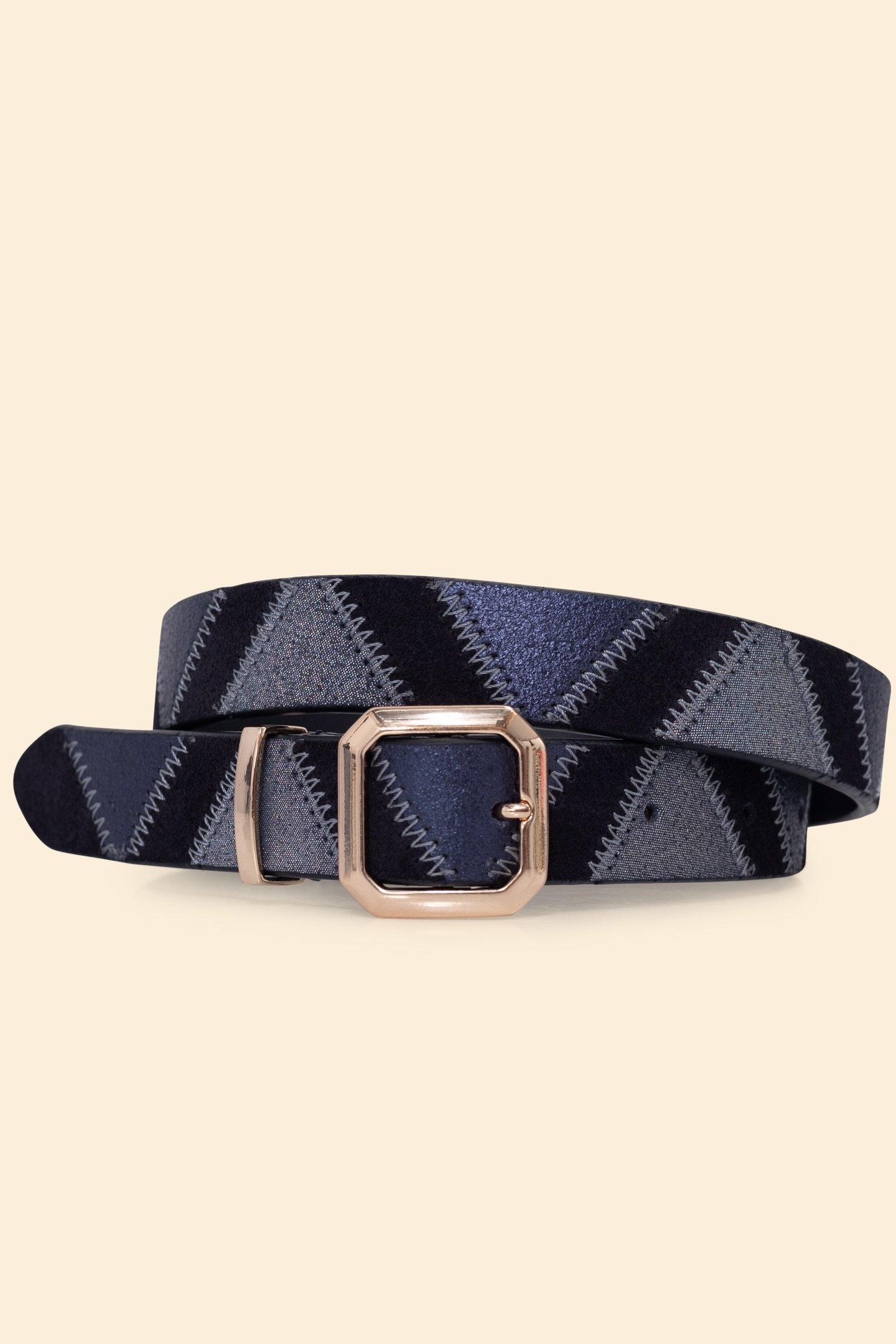 NAVY PATCHWORK-LOOK SUEDE BELT MARINE 1