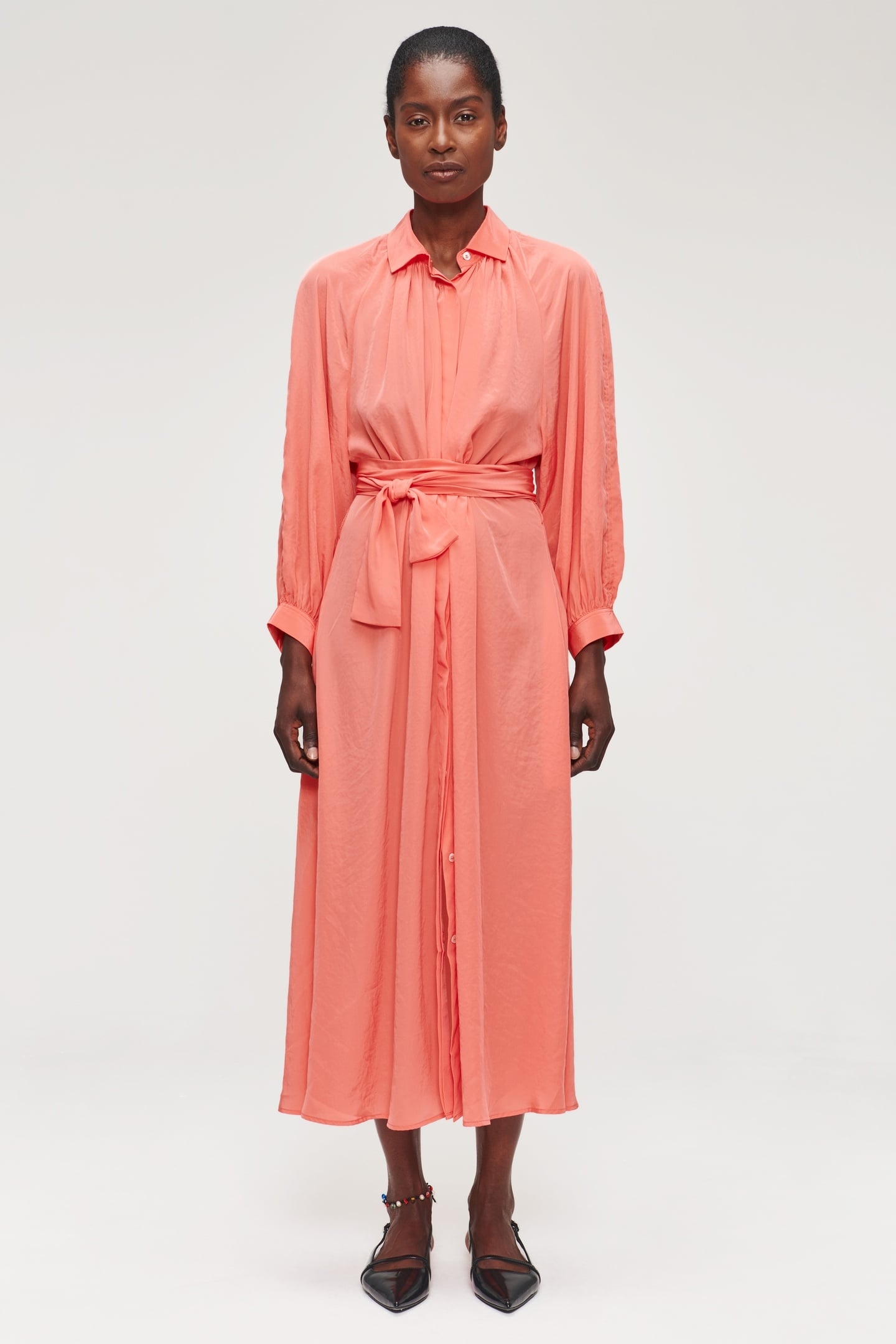 TECHNOSILK GATHERED DRESS RADIANT CORAL 1