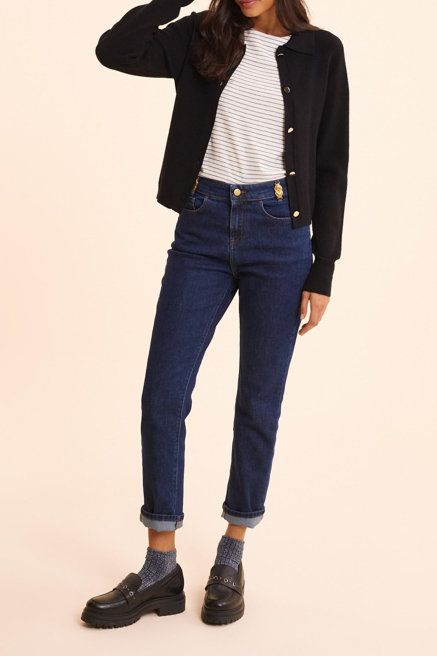 WHITE SAILOR STRIPE T-SHIRT WITH BUTTONS OFF-WHITE 2