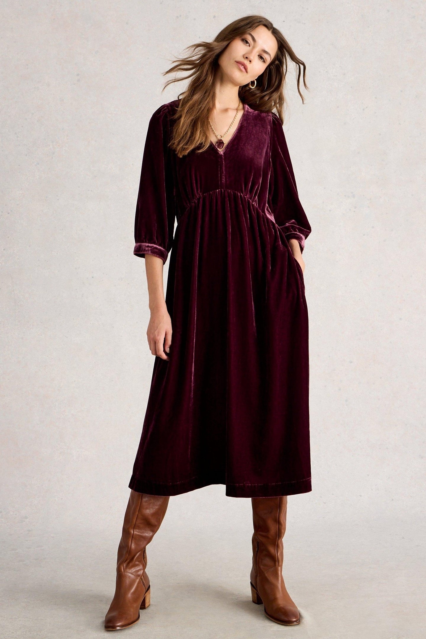 LUCY VELVET DRESS DARK PLUM 1