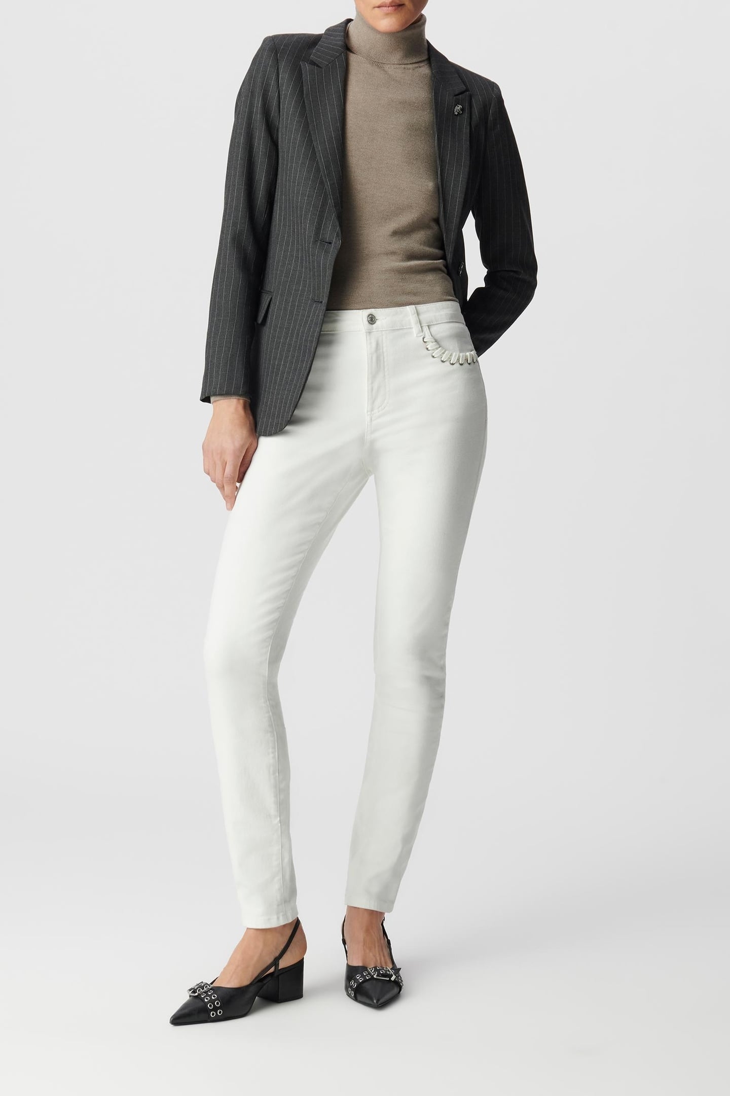 POWERSTRETCH WHITE SLIM JEANS WITH LACING POCKETS NINA 1