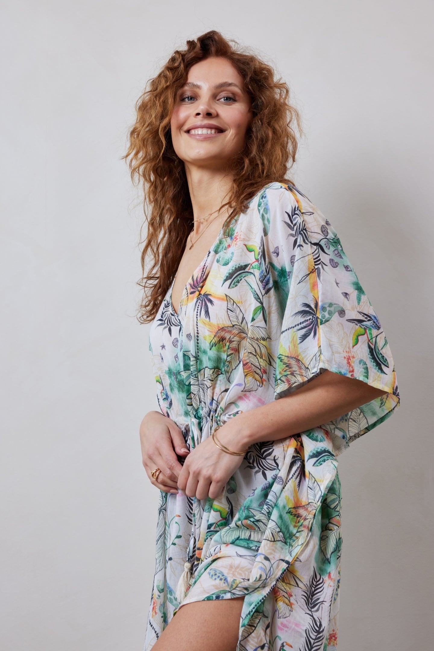 KAFTAN LONG IN OFFWHITE WITH PALM FESTIVAL PRINT 2