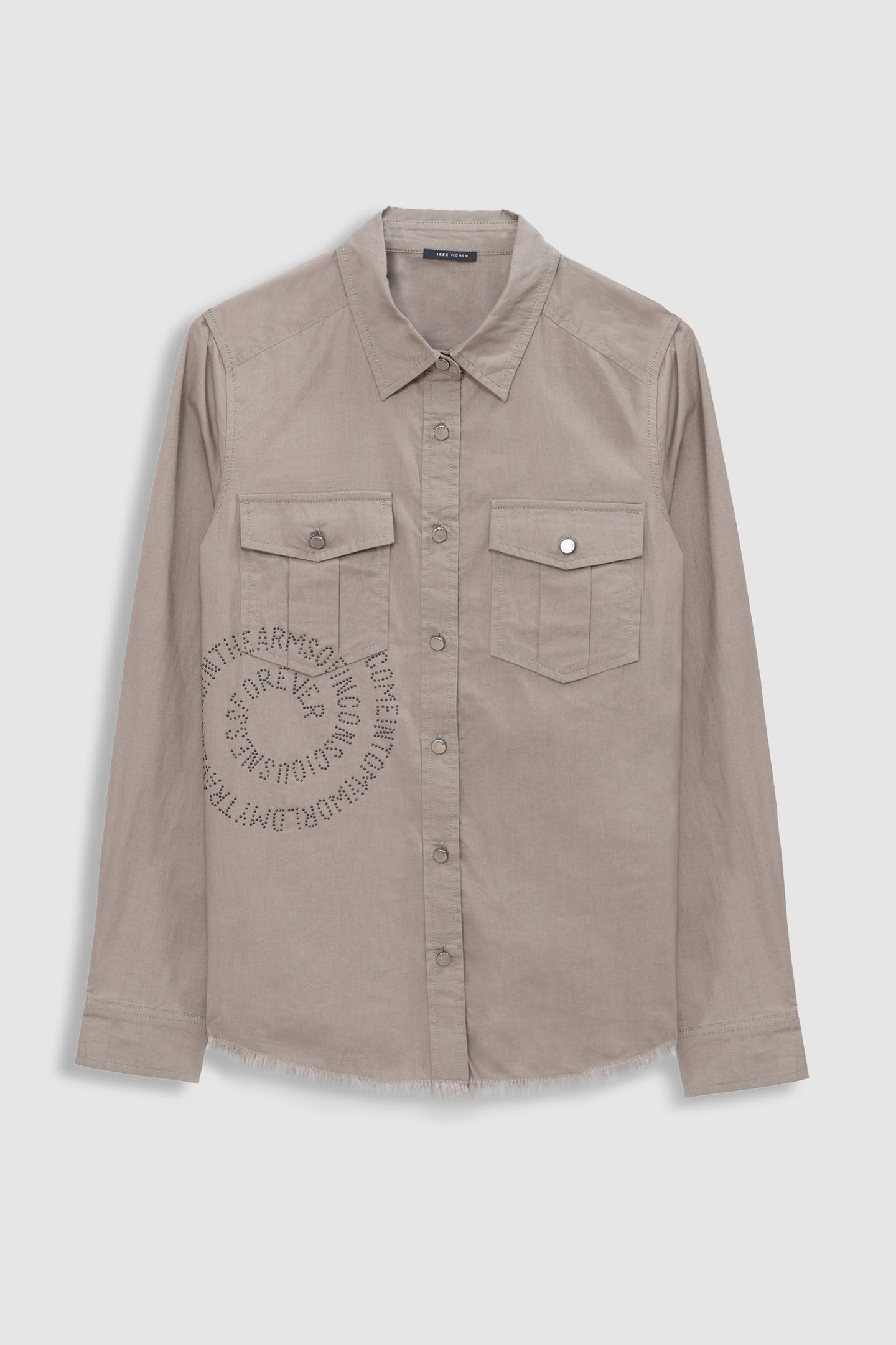 ORGANIC COTTON KHAKI SHIRT WITH STUDDED SPIRAL MESSAGE 3