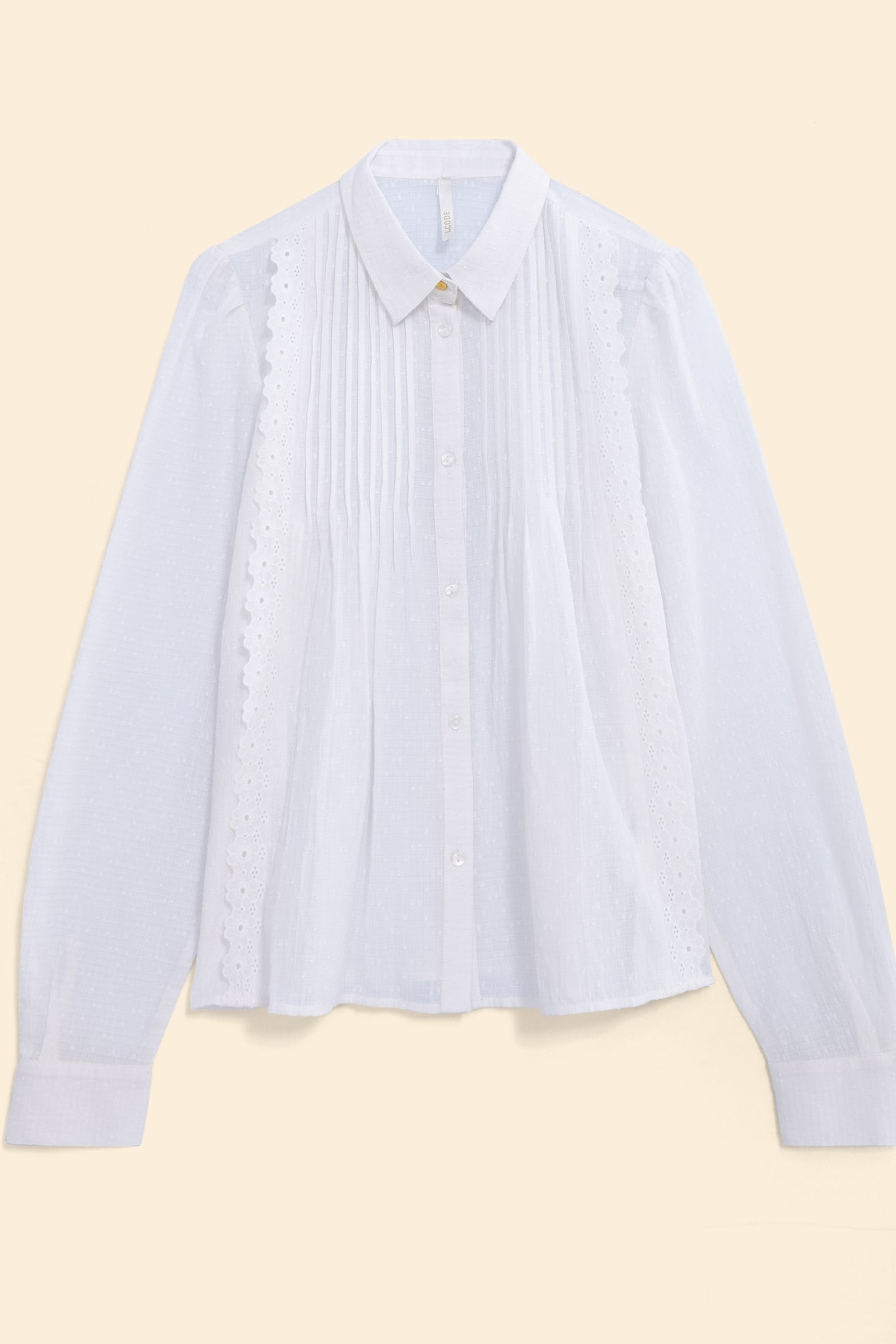 WHITE SHIRT, EYELET EMBROIDERY & PLEATED PANEL OFF-WHITE 4