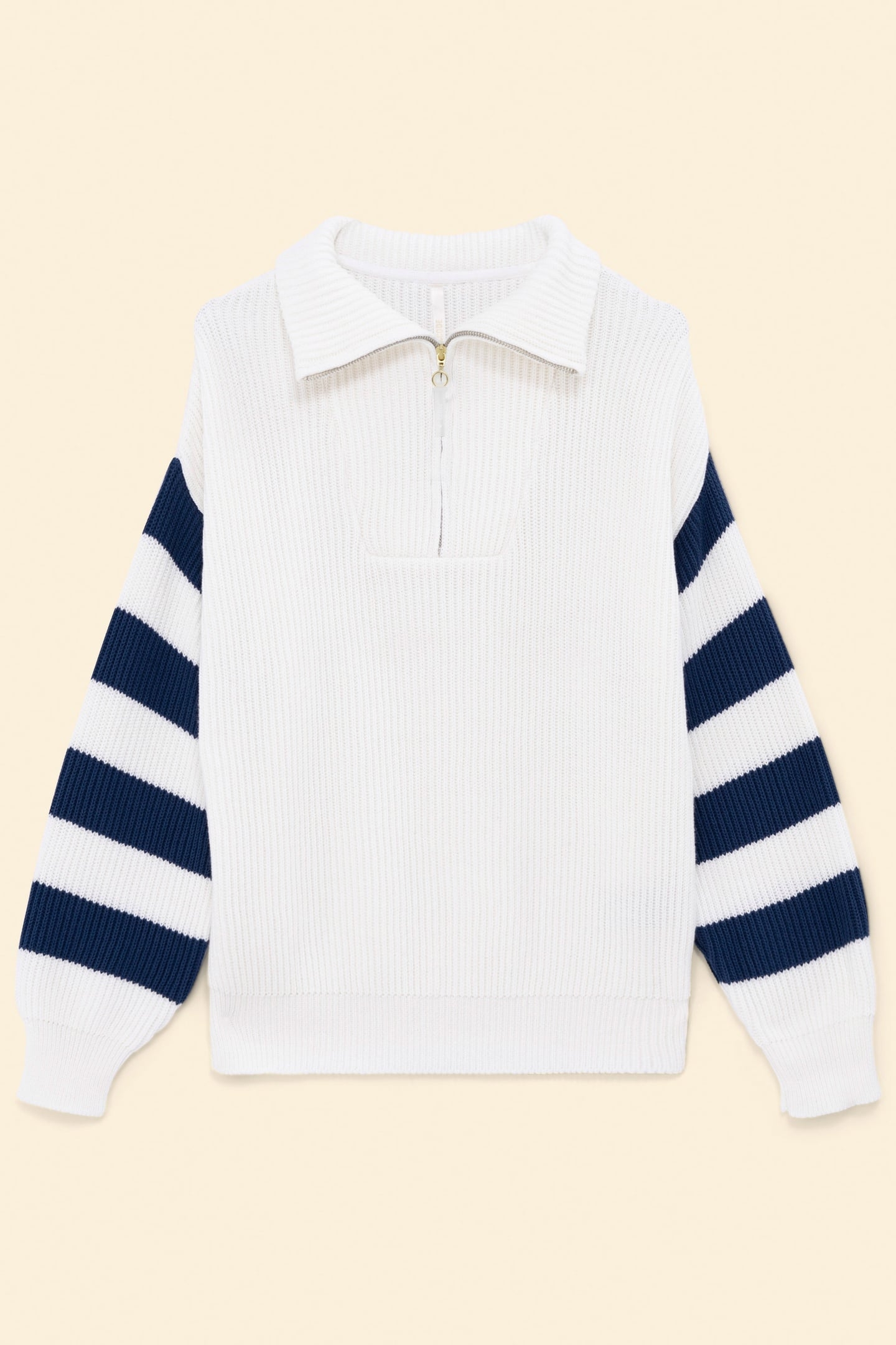 WHITE TRUCKER SWEATER KNIT STRIPED SLEEVES OFF-WHITE 6