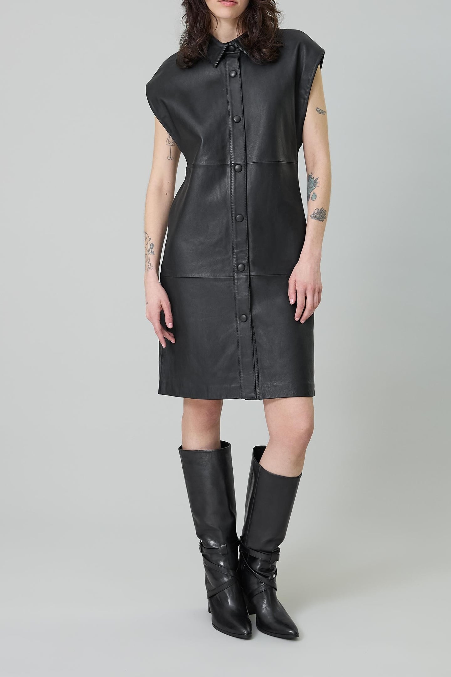 PURE EDITION-BLACK LEATHER SLEEVELESS DRESS 1