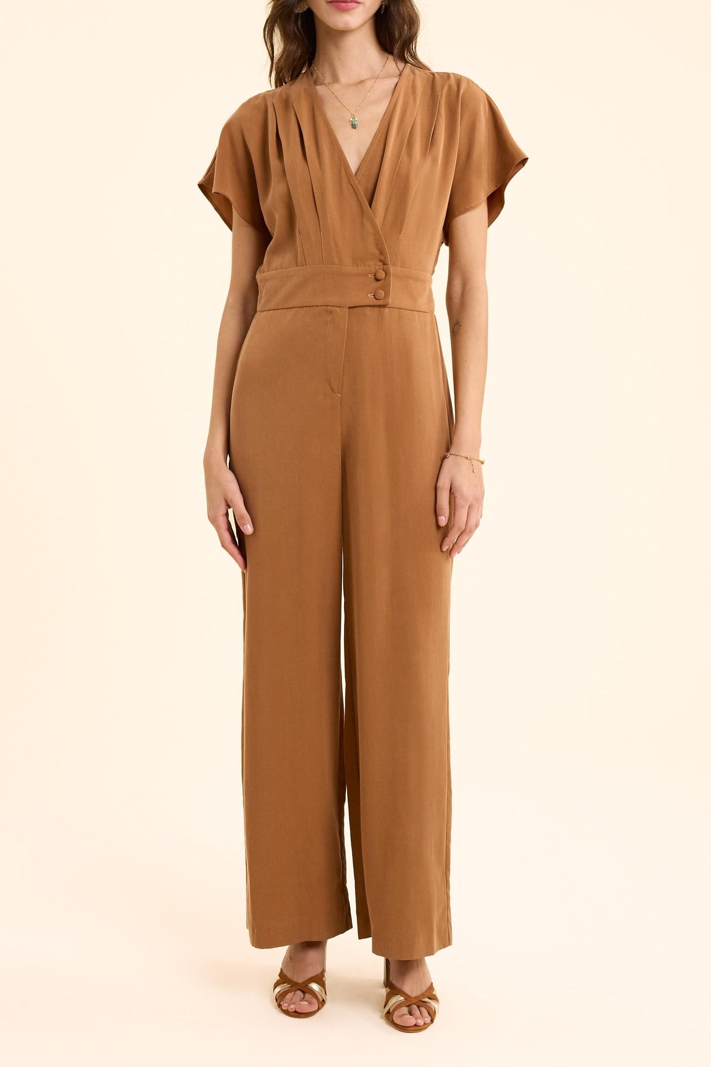CAMEL TROUSER JUMPSUIT WITH WRAP-AROUND COLLAR CAMEL 3