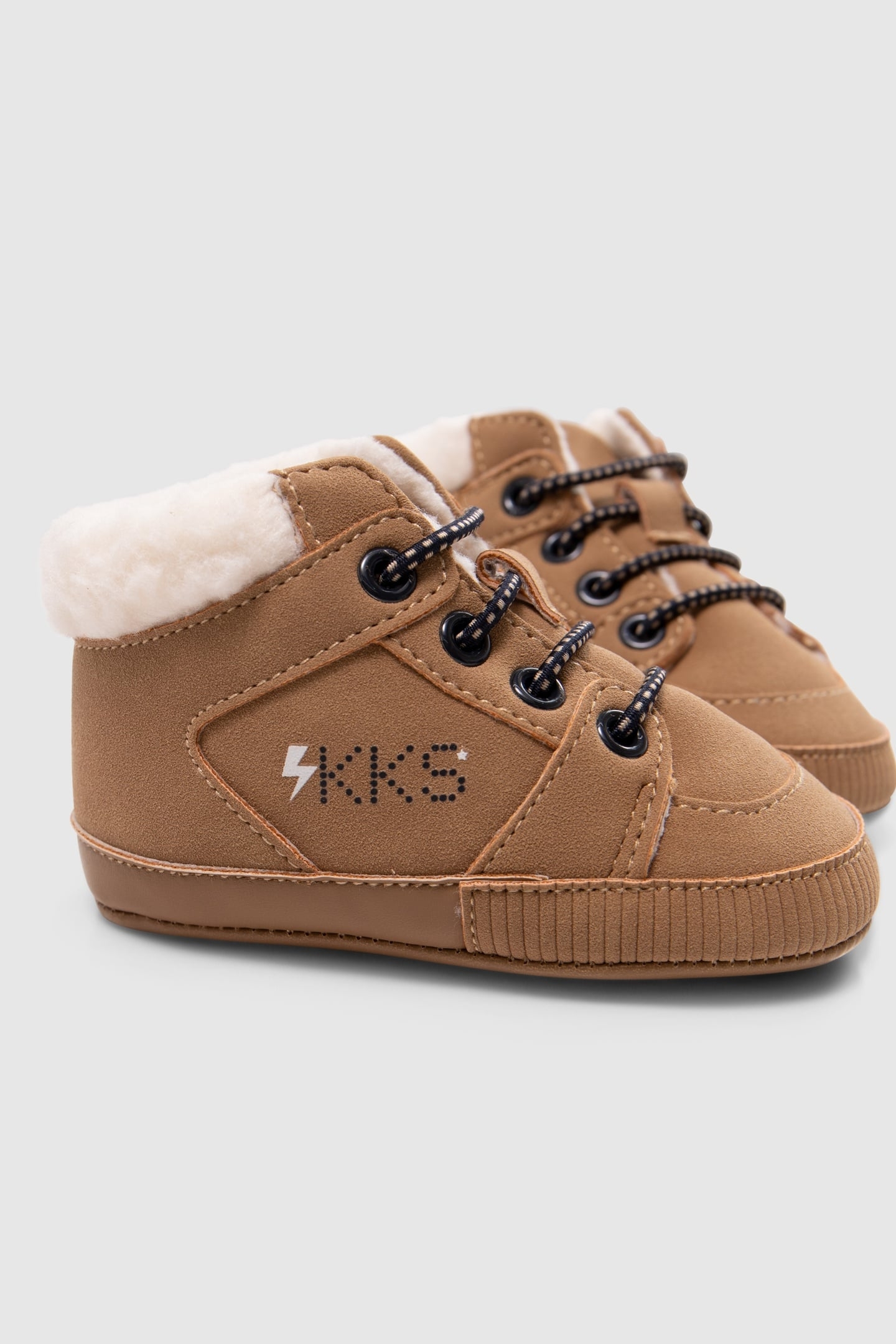 BABY BOY CAMEL TRAINERS WITH SHERPA TRIM 5
