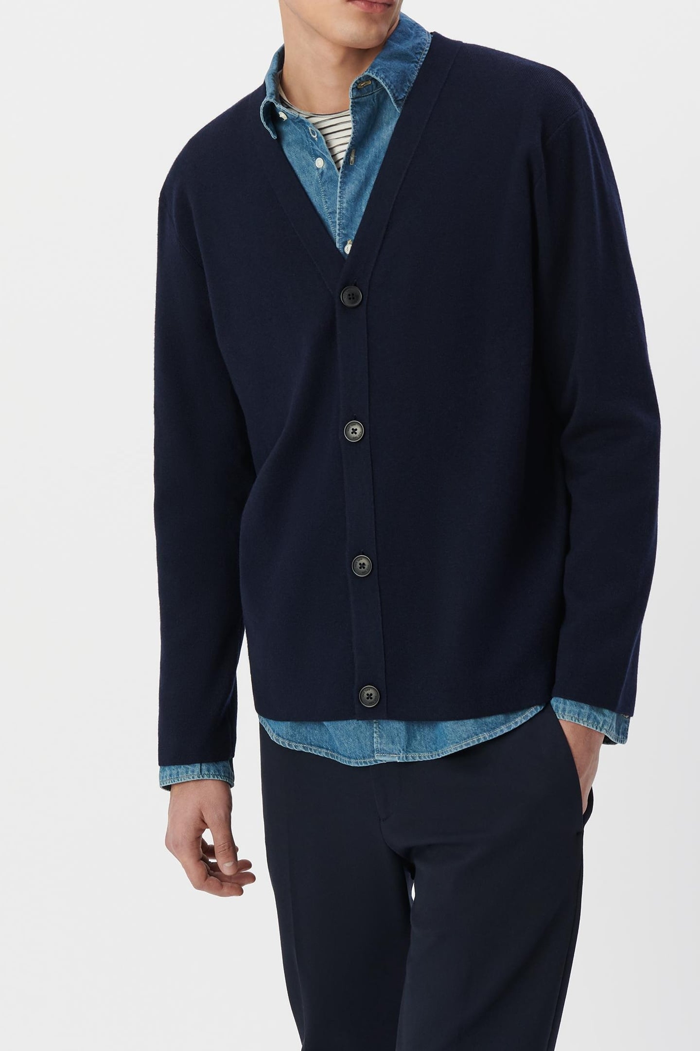 NAVY KNIT V-NECK CARDIGAN 3