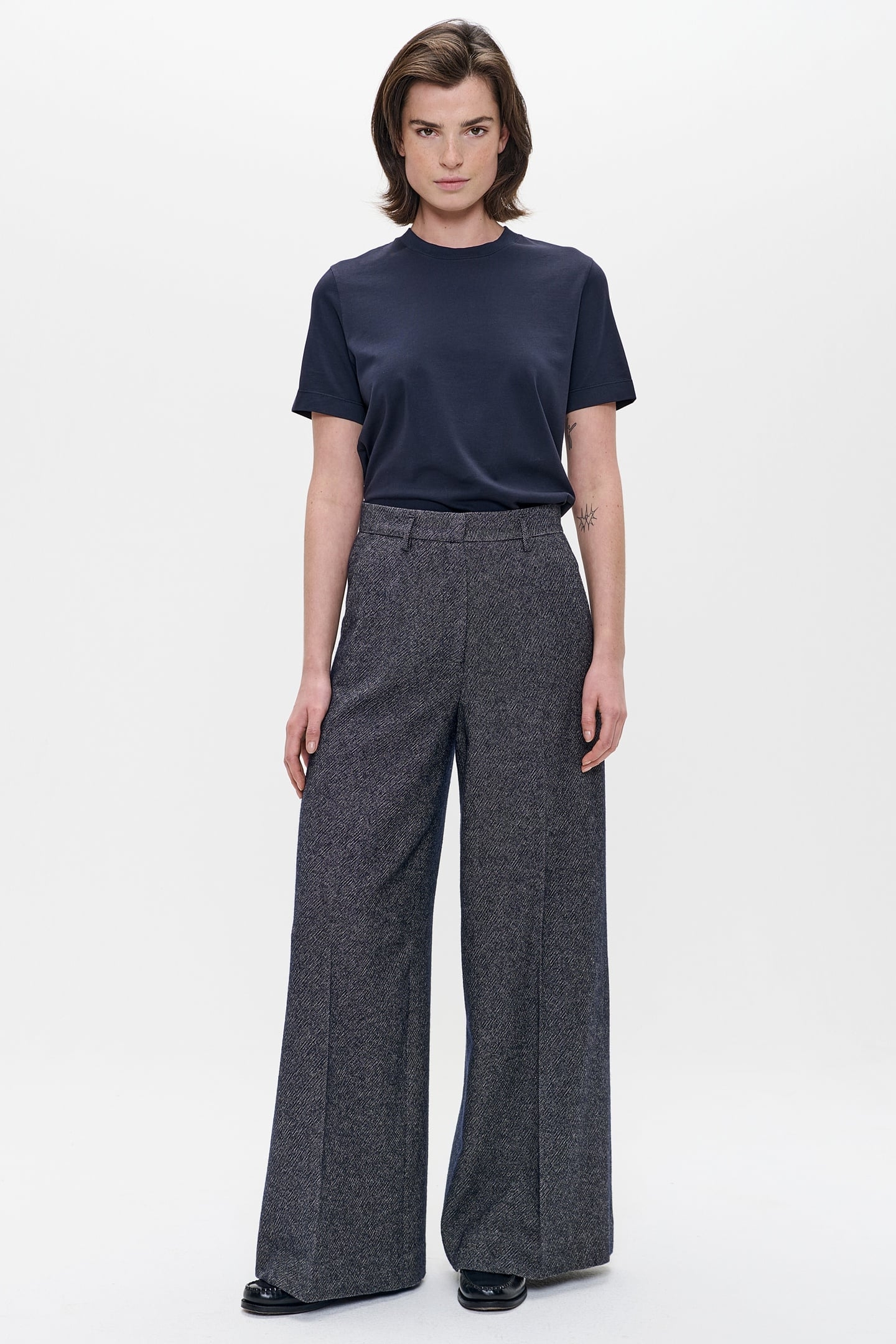 WOOL MIX WIDE LEG PANTS MIDNIGHT BLUE 1