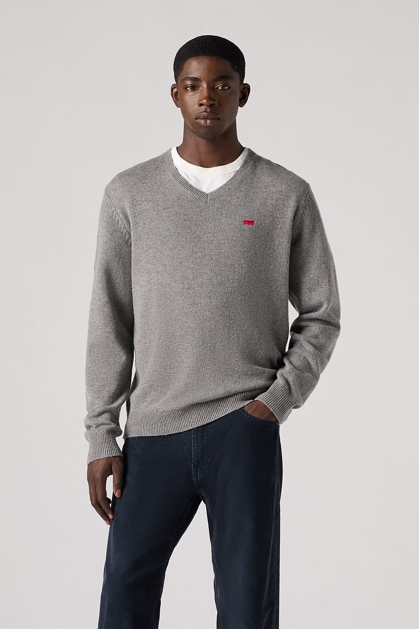 V NECK HM SWEATER MID TONE GREY HEATHER 1