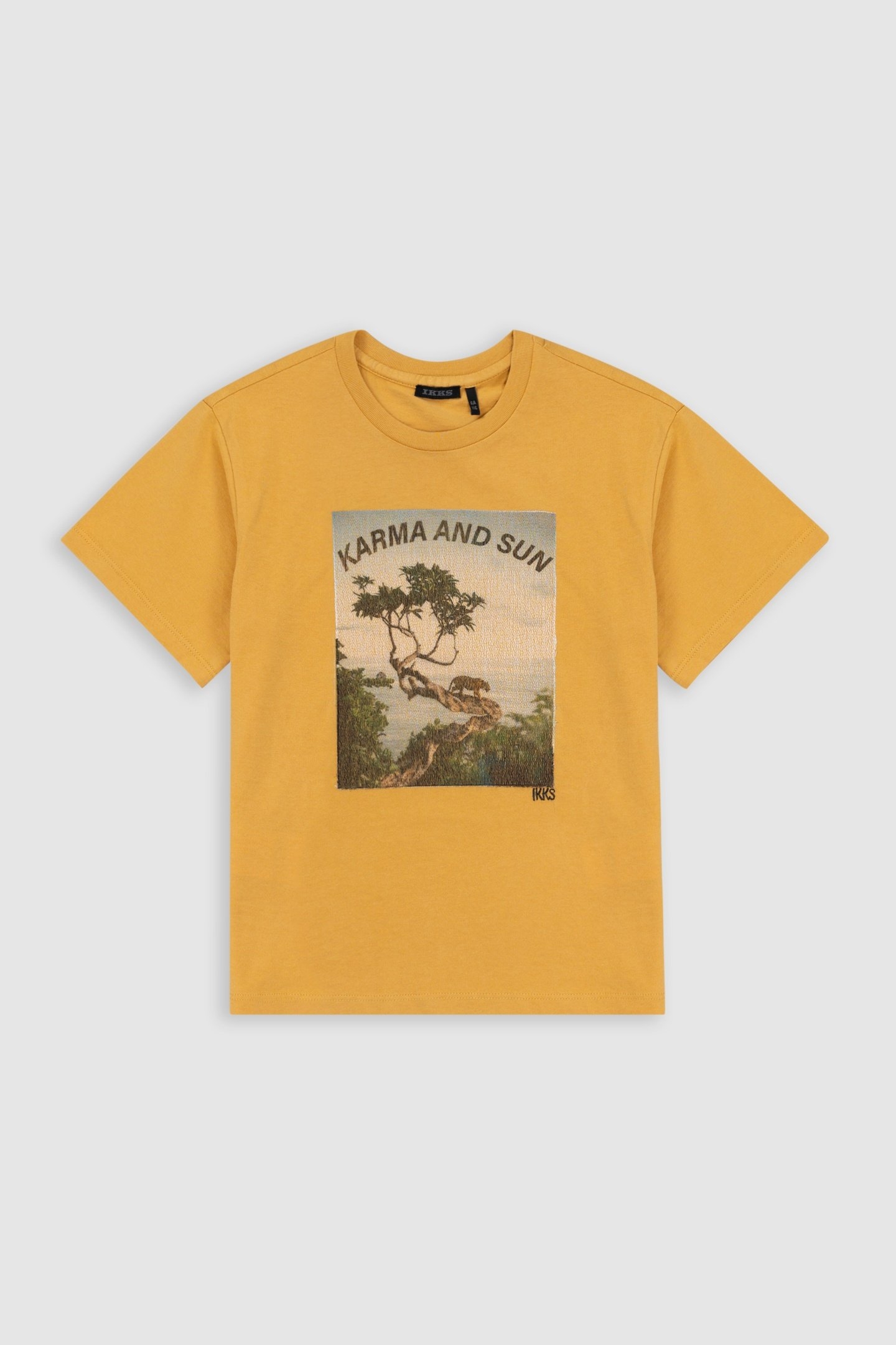 YELLOW ORGANIC COTTON TIGER ON TREE T-SHIRT 1