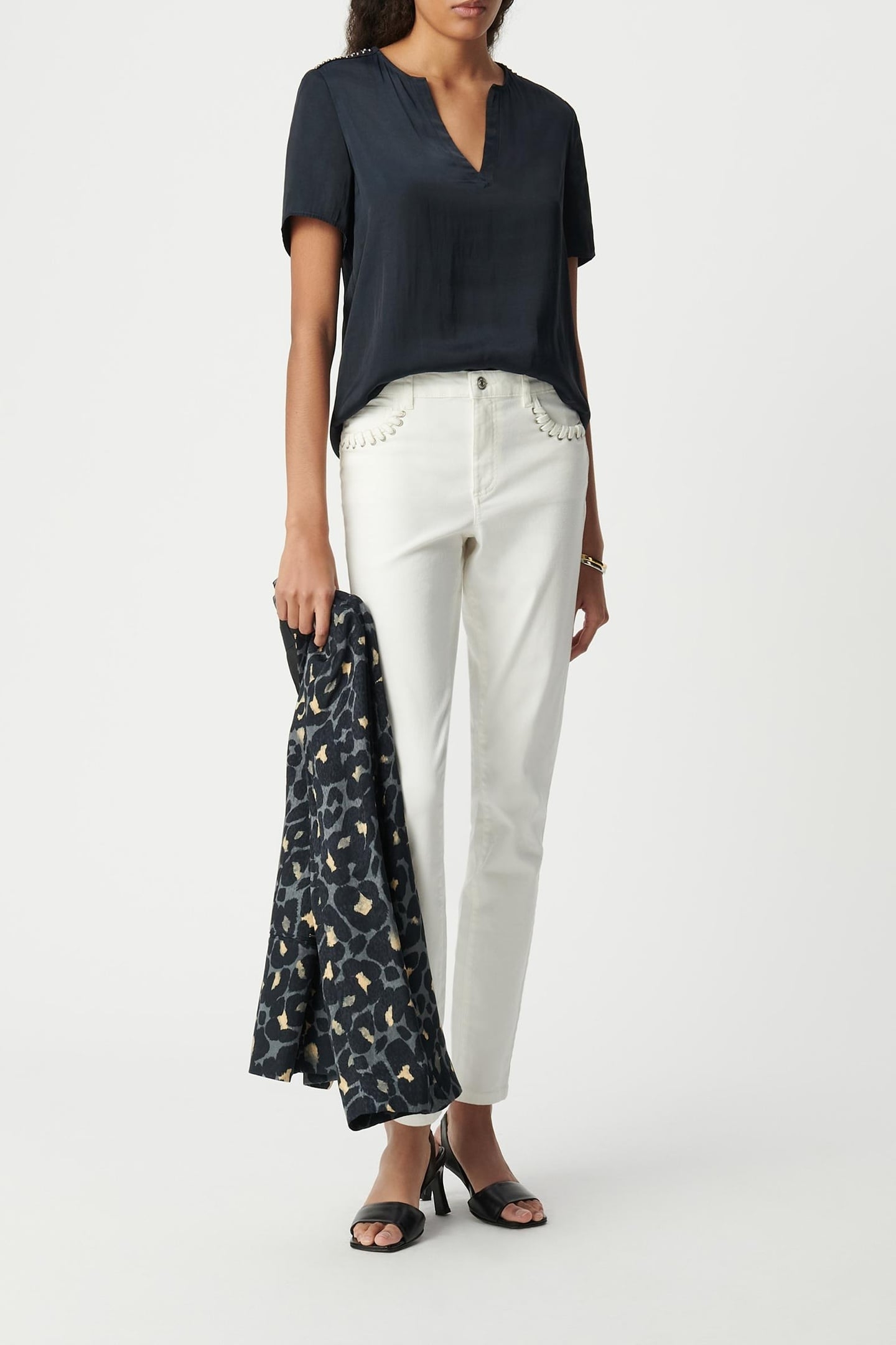 CRUMPLED NAVY TOP WITH JEWELLED SHOULDERS 1