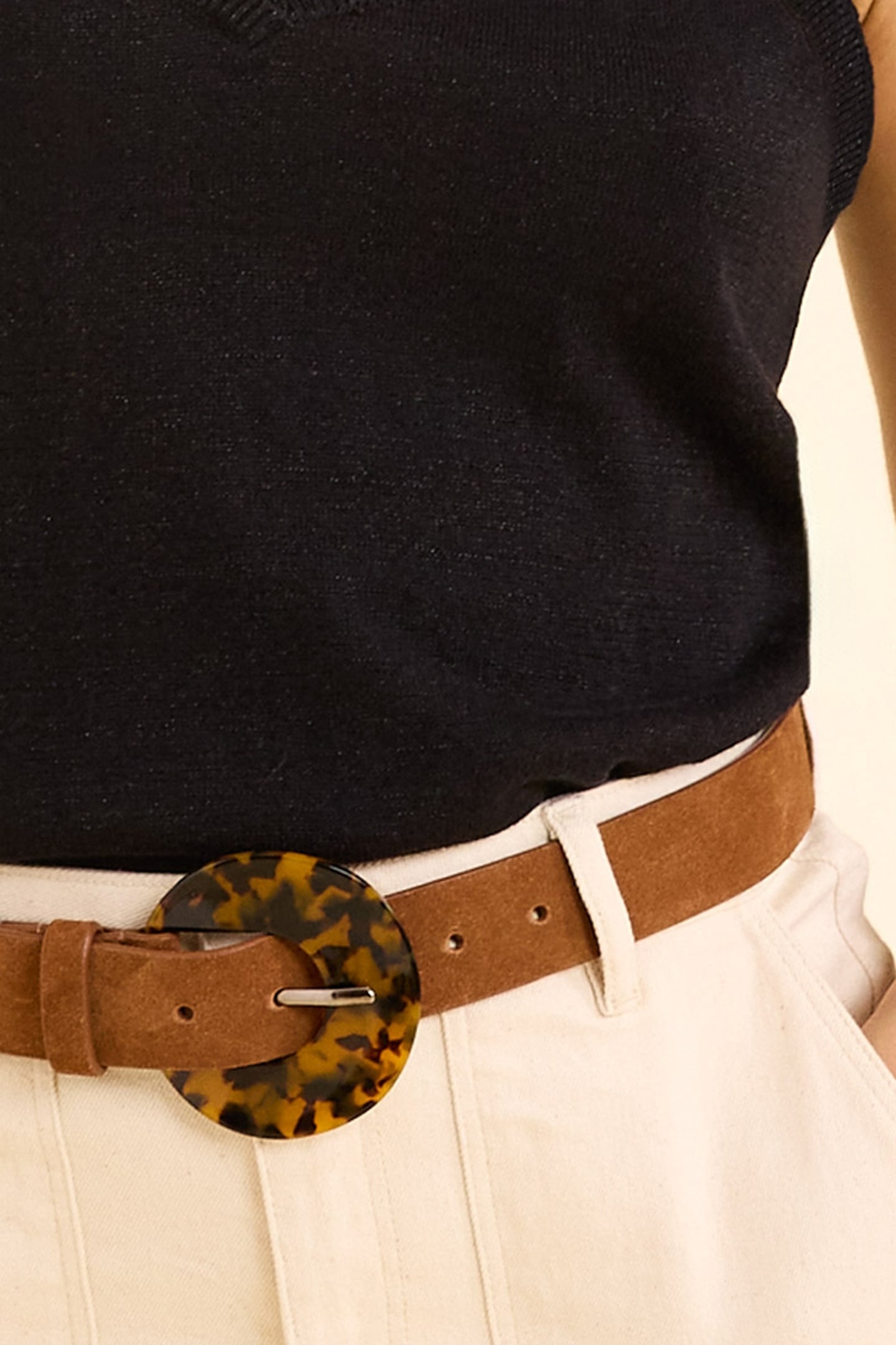 CAMEL LEATHER VELOUR BELT WITH TORTOISESHELL BUCKLE CAMEL 5