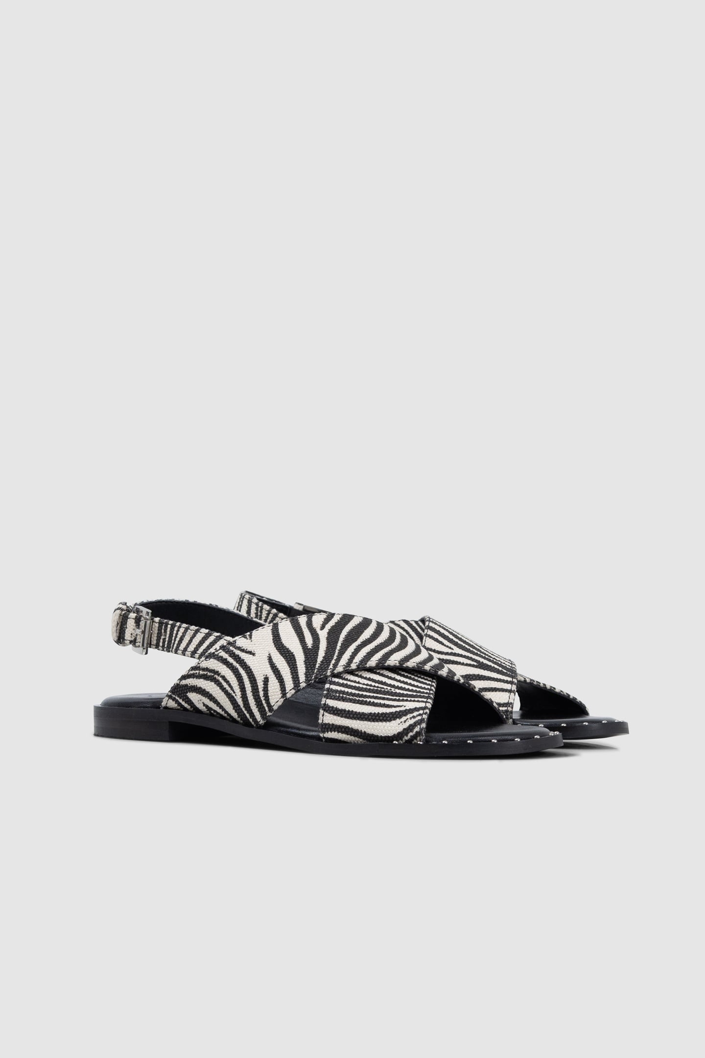 ECRU CANVAS ZEBRA PRINT FLAT SANDALS 4