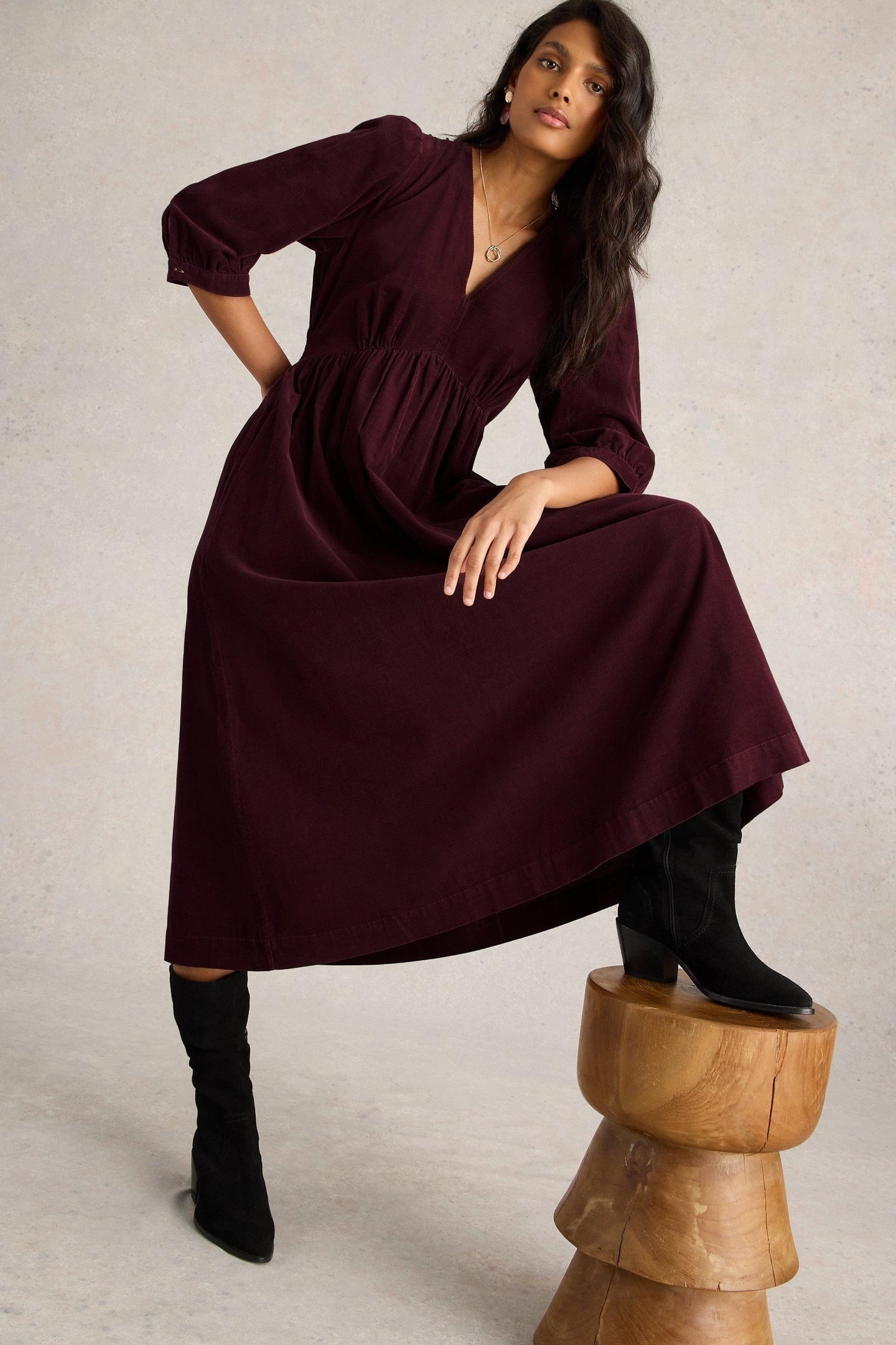 LUCY CORD DRESS DARK PLUM 2