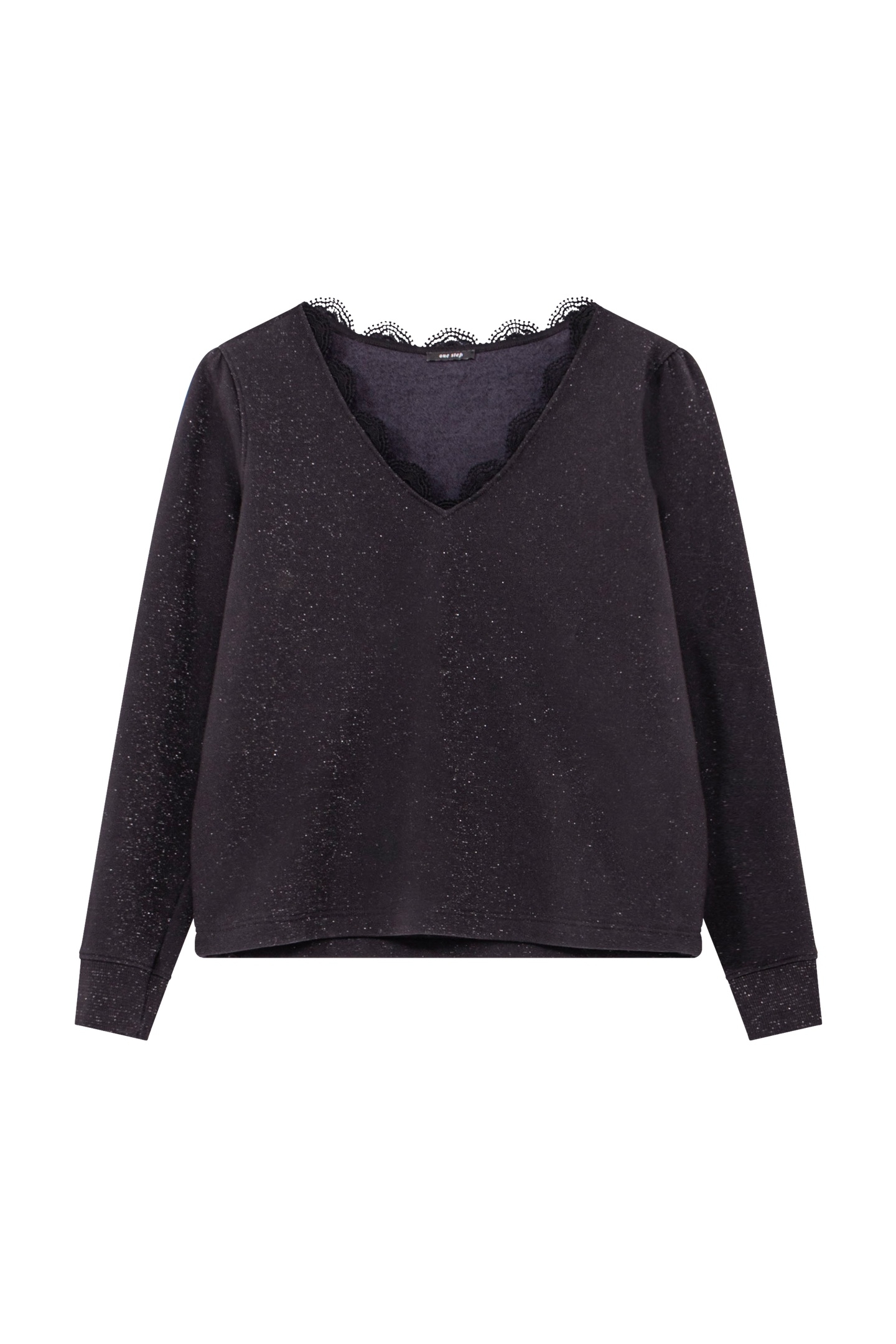 MANTE - BLACK FLEECE SWEATSHIRT WITH SEQUINED LACE COLLAR 2