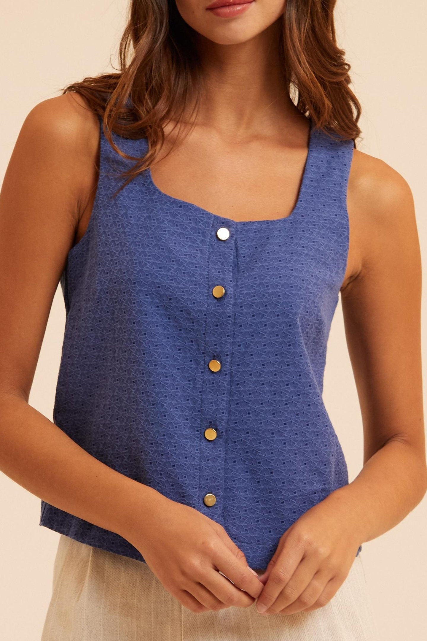 BLUE DECORATIVE JACQUARD BUTTONED TOP SAPPHIRE BLUE 4