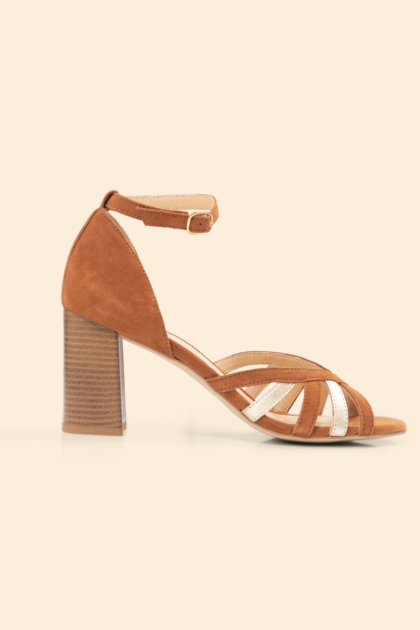CAMEL AND GOLD HEELED SANDALS IN VELOUR LEATHER CAMEL 1