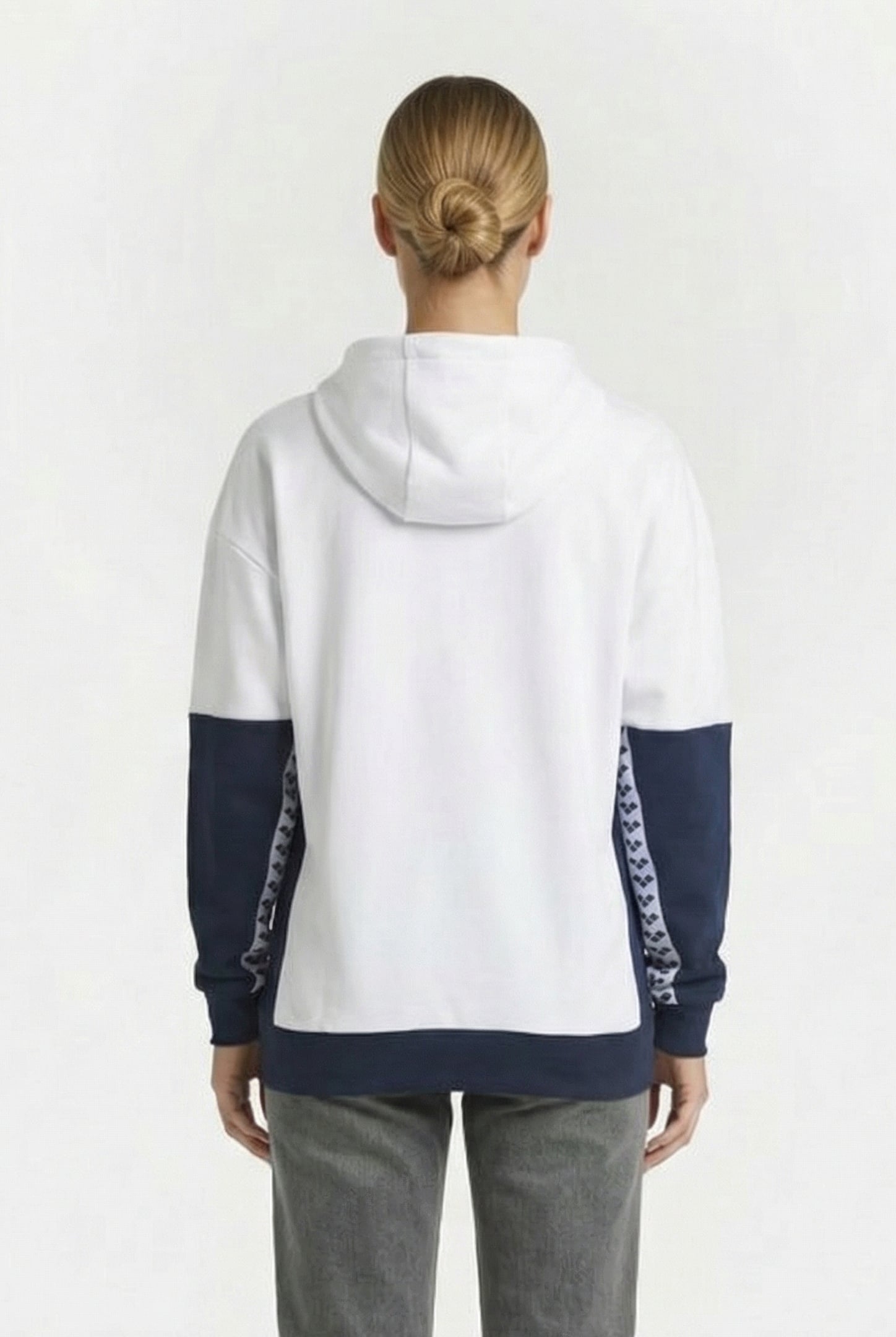 UNISEX HOODED HALF ZIP PANEL SWEAT TEAM WHITE-NAVY 3