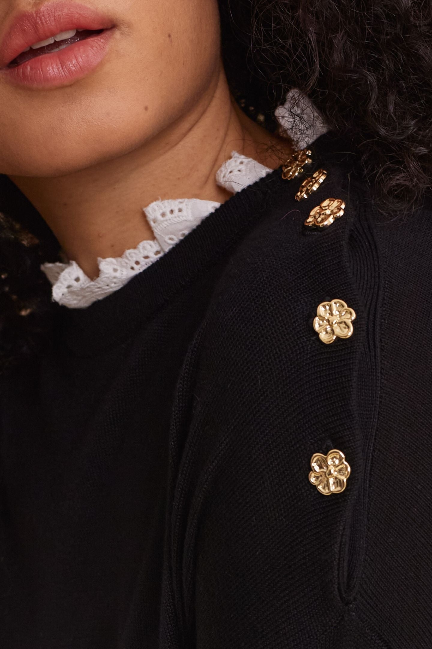 BLACK KNIT DRESS, EYELET EMBROIDERY DETAILS BLACK 7