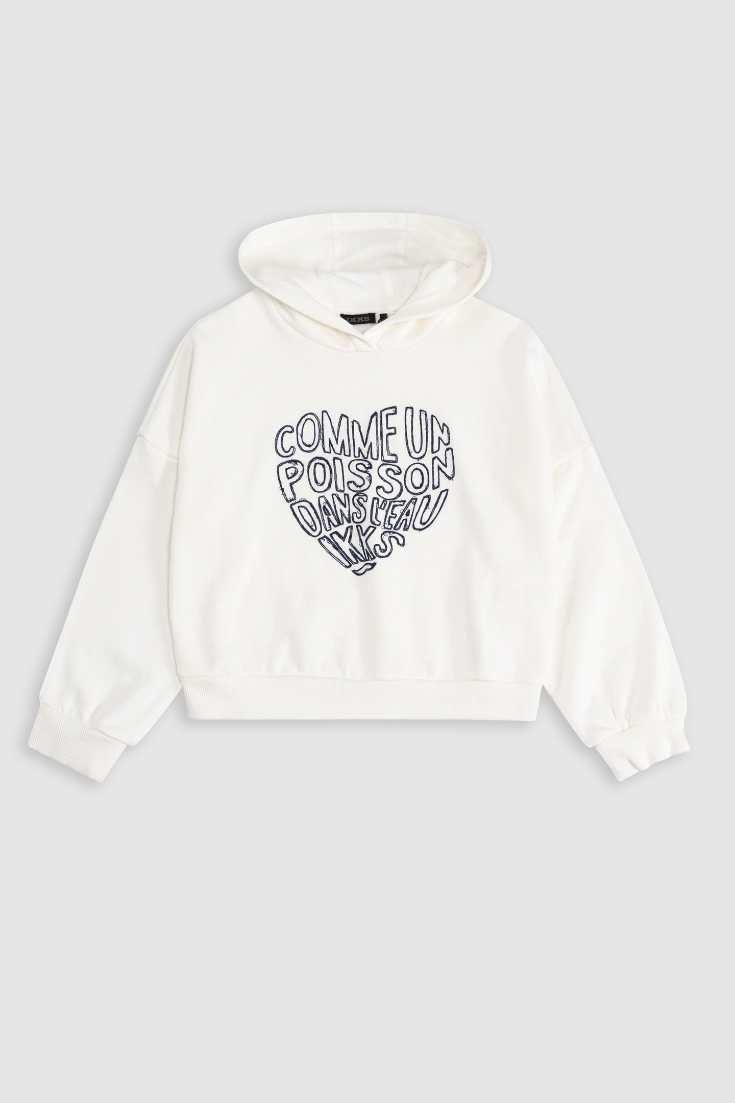 WHITE HOODIE WITH HEART EMBROIDERED MESSAGE 1