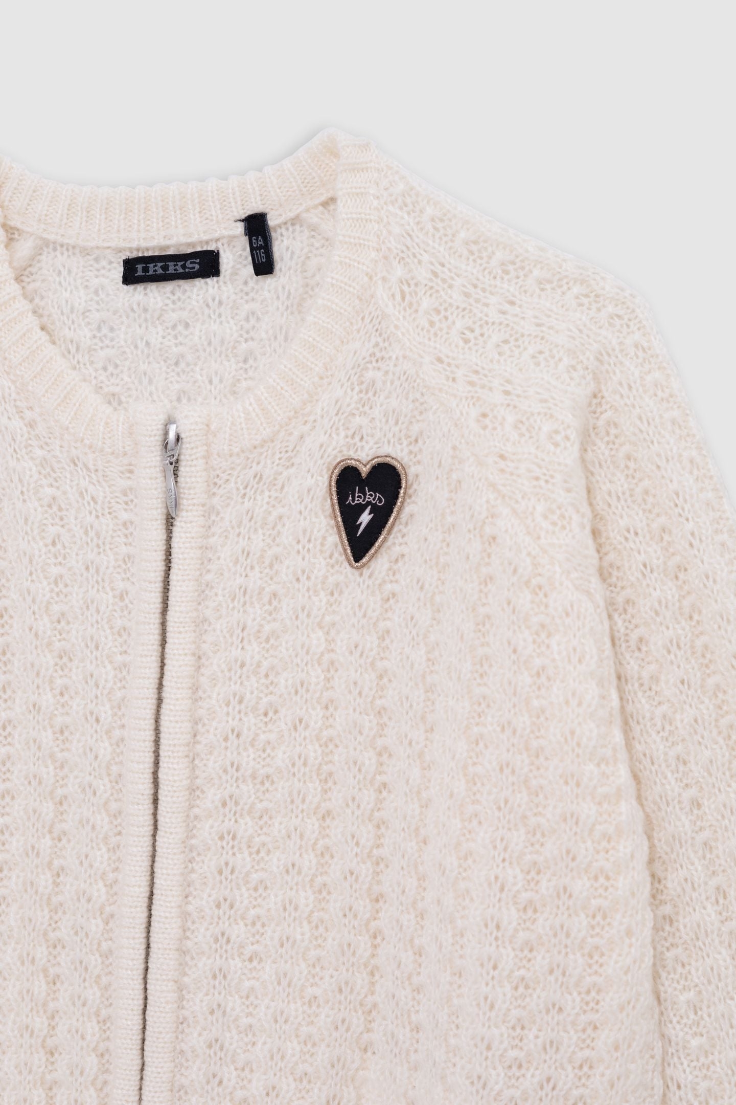 GIRL'S ECRU CARDIGAN WITH ZIPPER AND FANCY OPENWORK KNIT 3