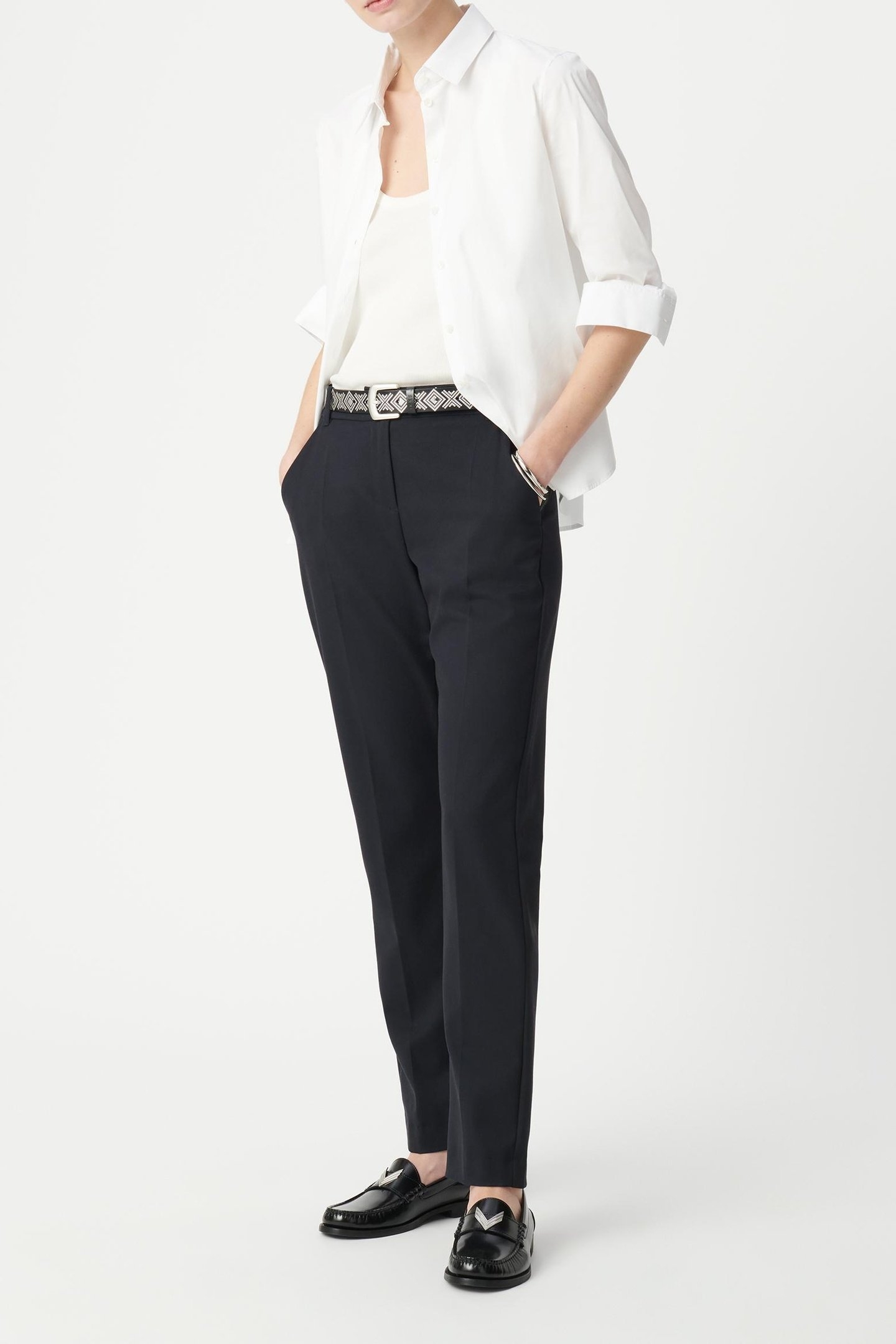 NAVY SUIT TROUSERS WITH DECORATIVE BRAID 1