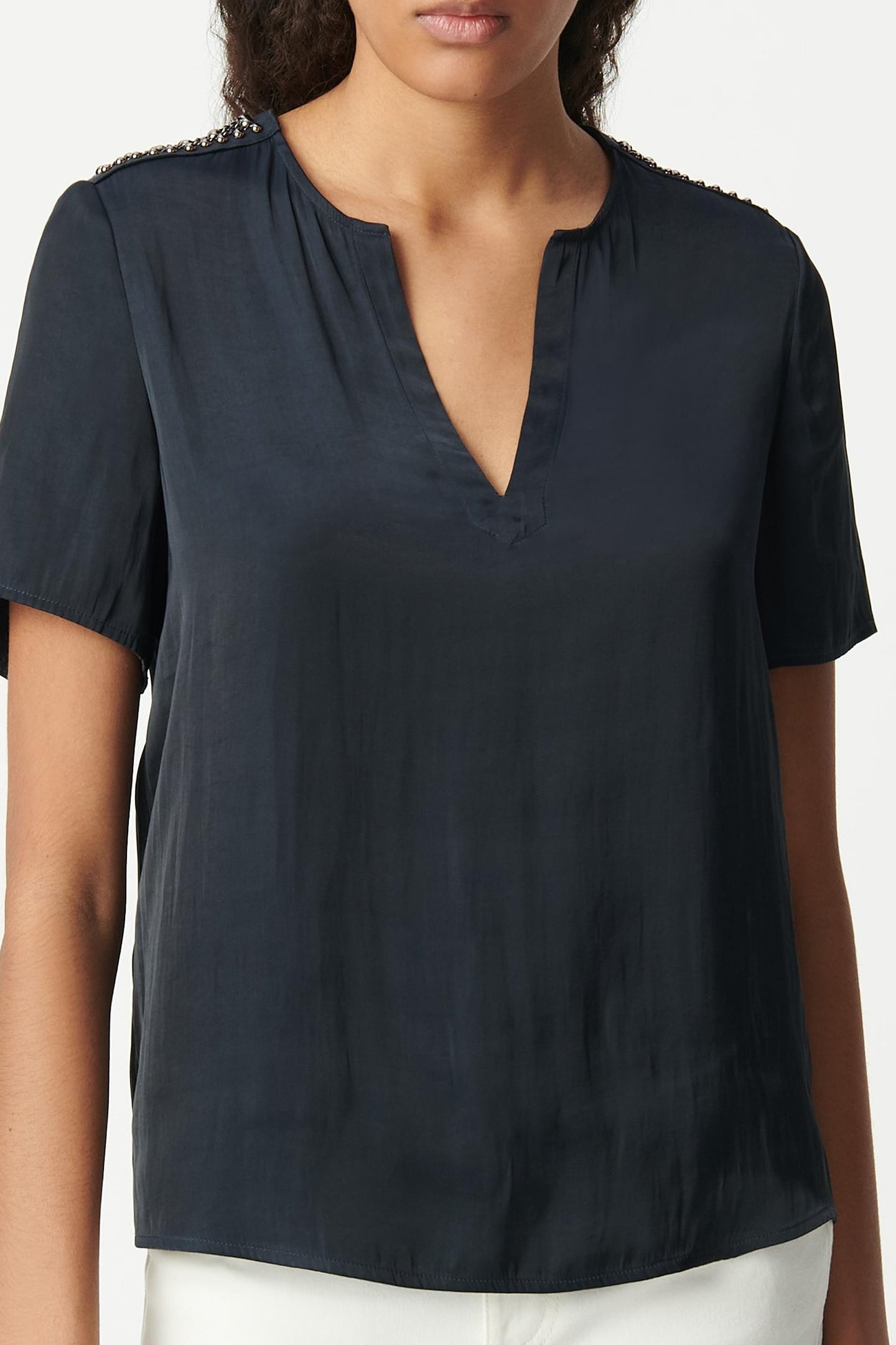 CRUMPLED NAVY TOP WITH JEWELLED SHOULDERS 2