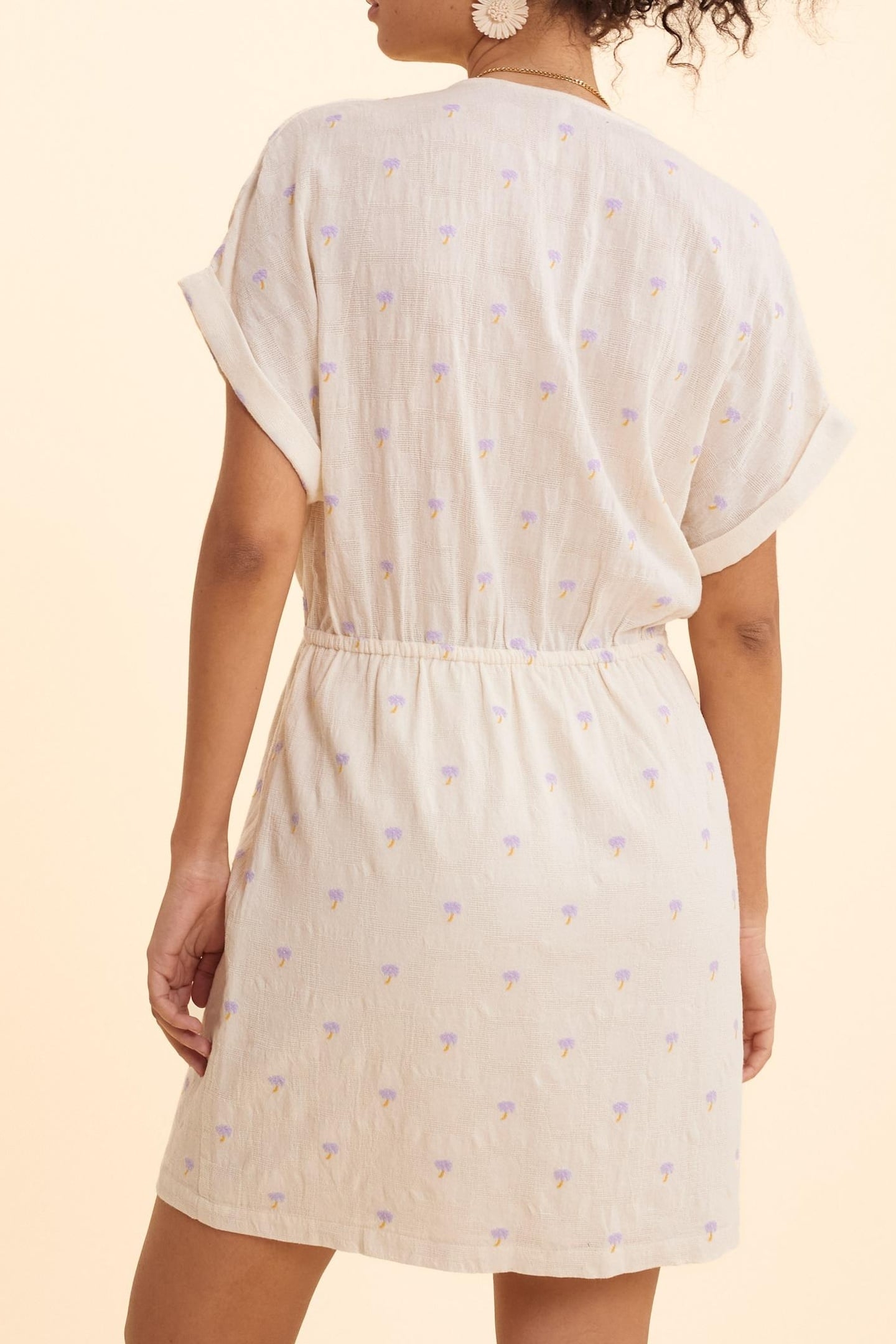 ECRU JACQUARD DRESS WITH PALM TREE EMBROIDERY ECRU 3