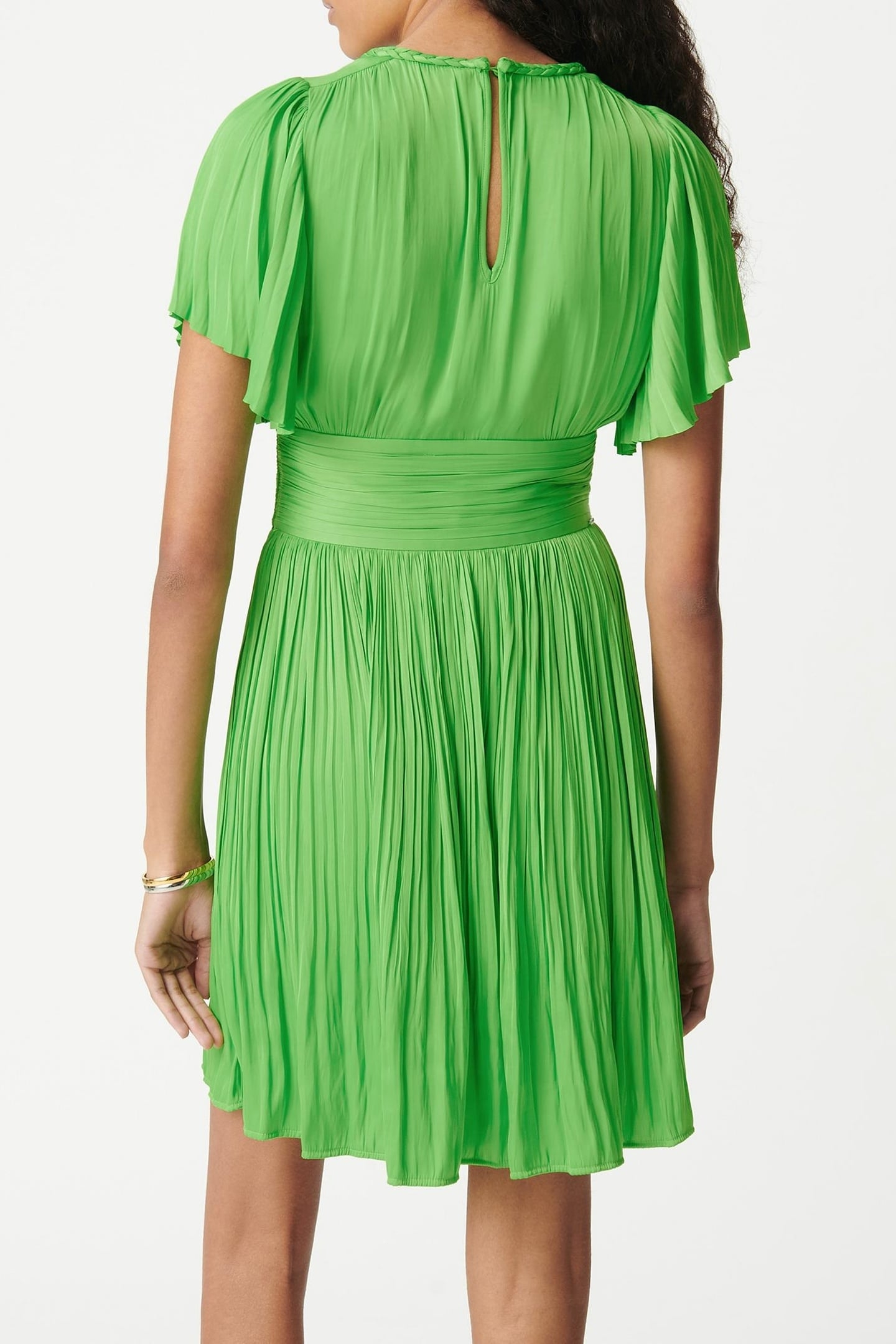 SHORT GREEN SATIN PLEATED DRESS 3