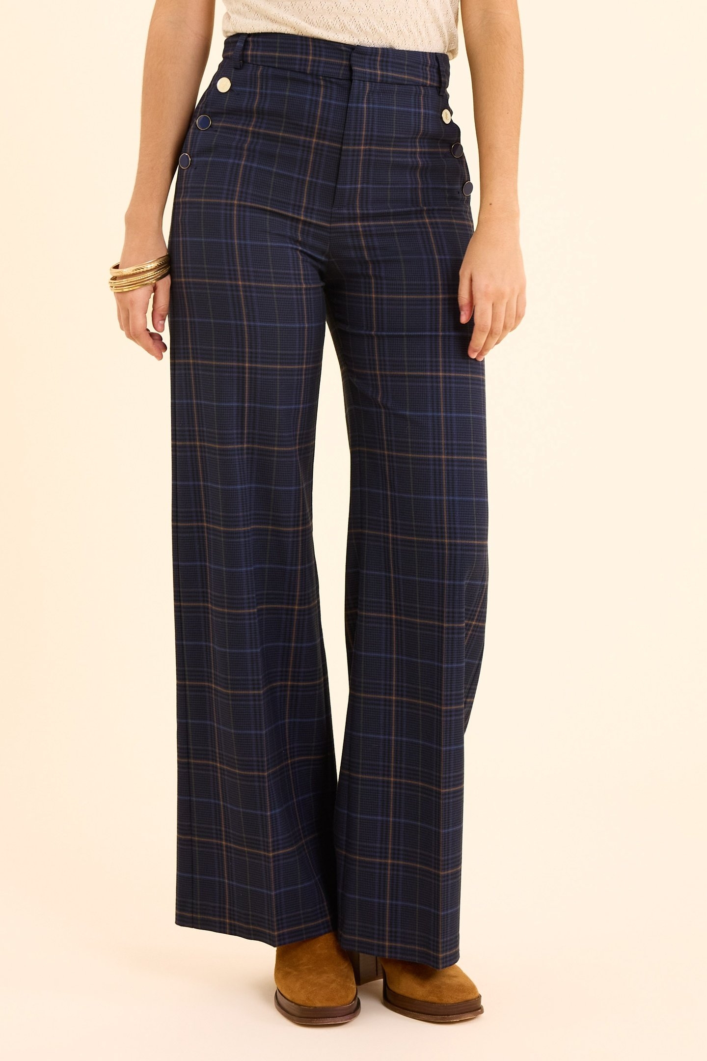 NAVY CHECK SUIT TROUSERS MARINE 2