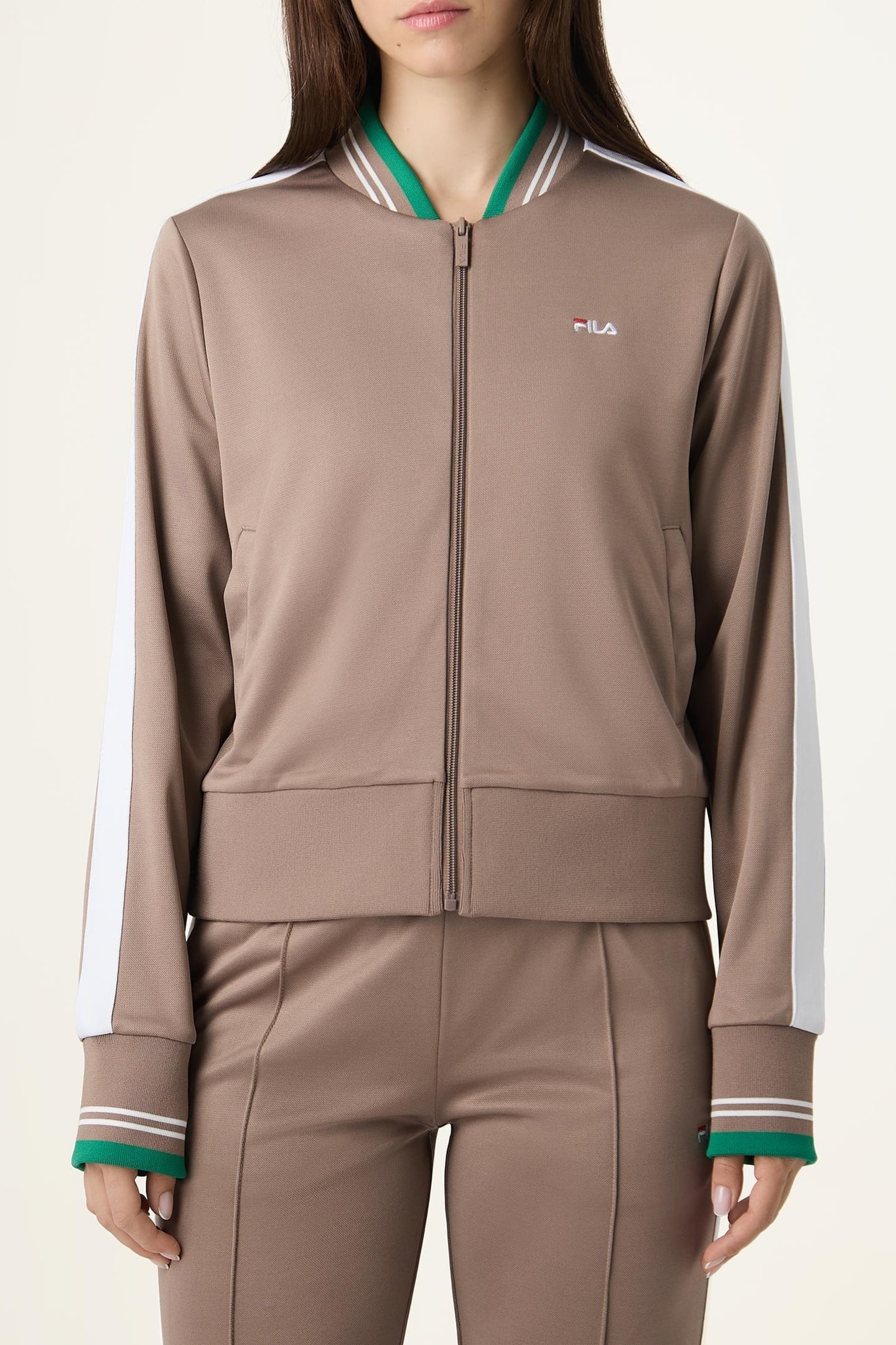 SAGANO CROPPED TAPED TRACK JACKET TAUPE GRAY 2