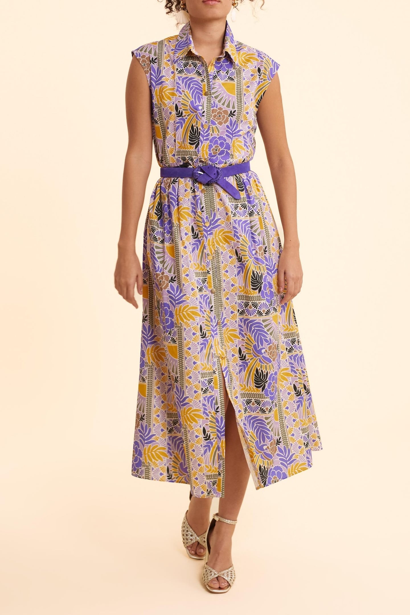 MAUVE LONG SHIRT-DRESS WITH PARROT PRINT PARMA 3