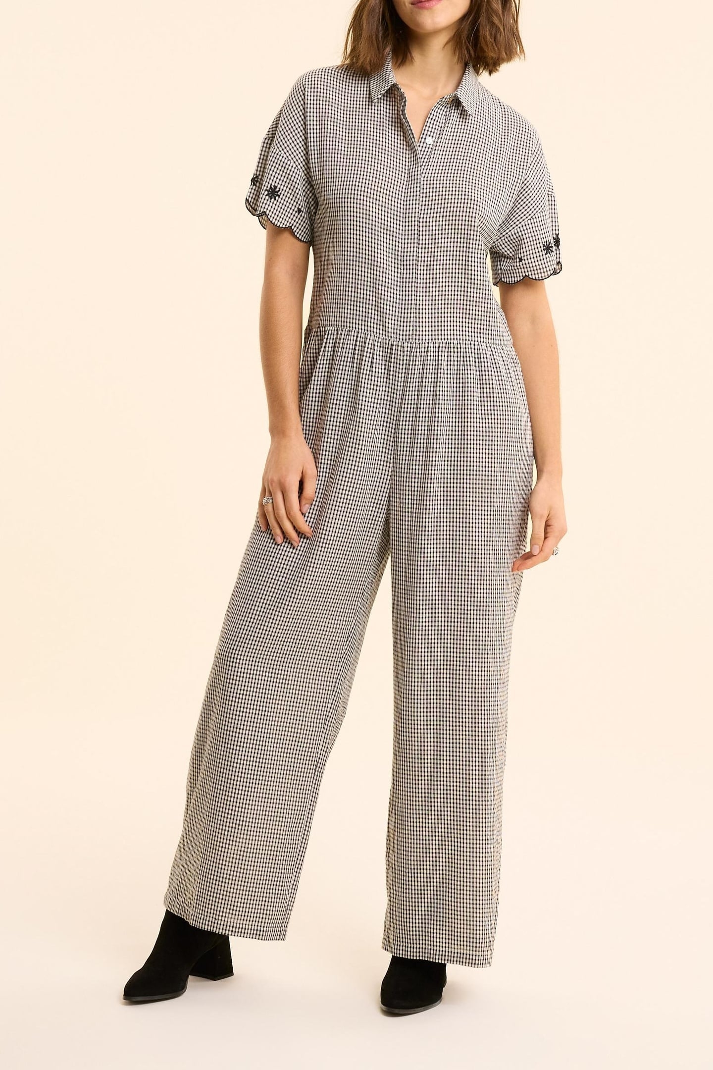 GINGHAM PATTERN TROUSER SUIT WITH EMBROIDERY ECRU 1