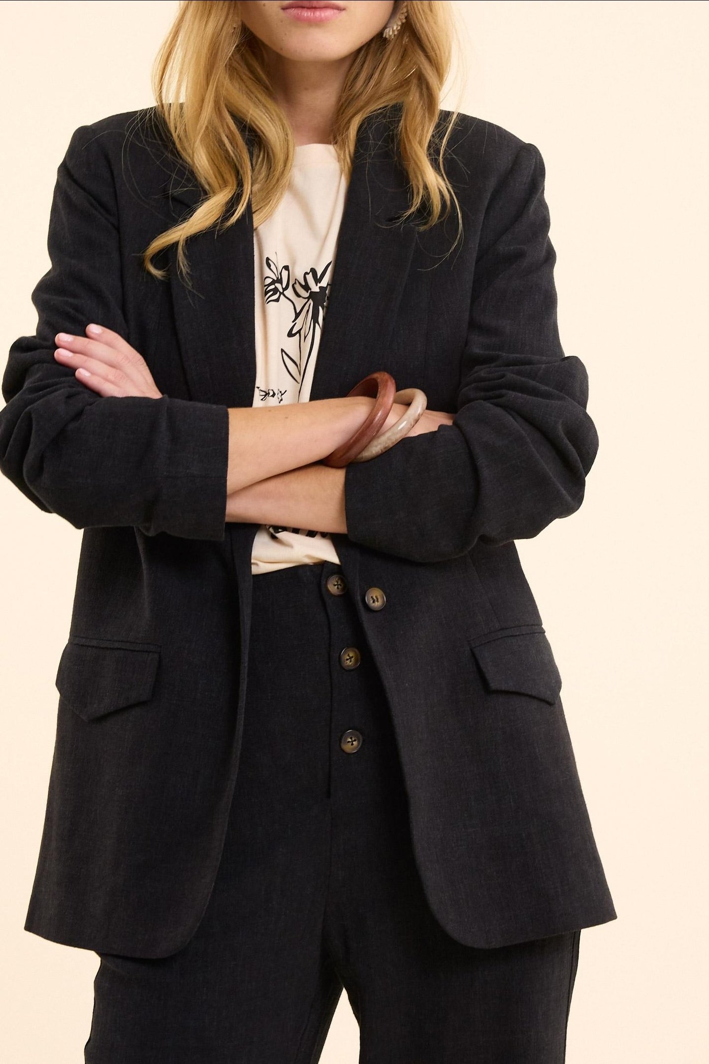 BLACK COTTON LINEN SUIT JACKET BLACK 2