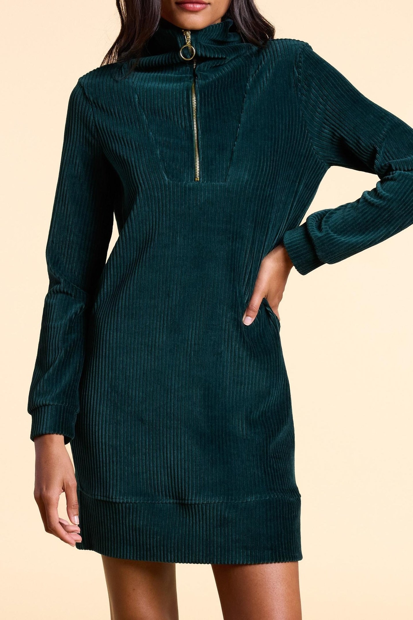 MIDNIGHT GREEN RIBBED VELVET DRESS MIDNIGHT GREEN 2
