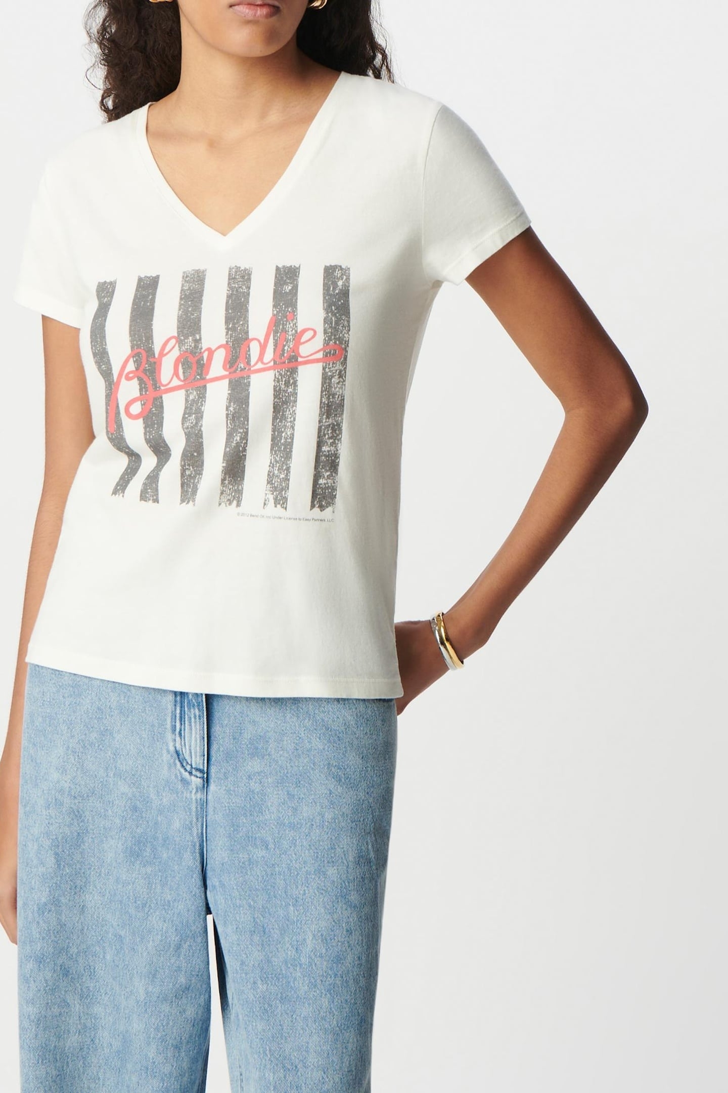 WHITE TEE-SHIRT WITH BLONDIE MESSAGE AND STRIPES 3