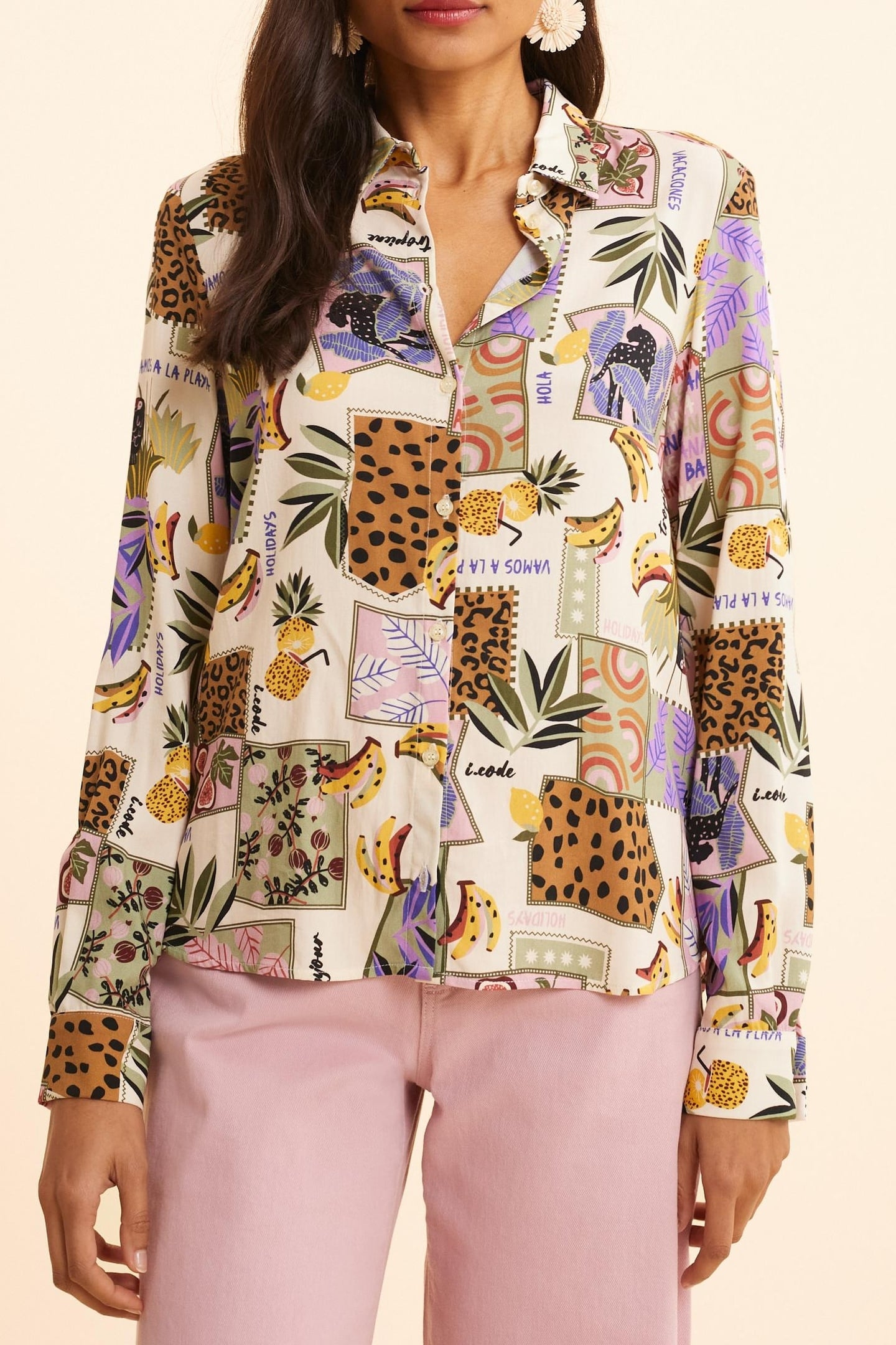BANANA PATCHWORK PRINT SHIRT ECRU 1