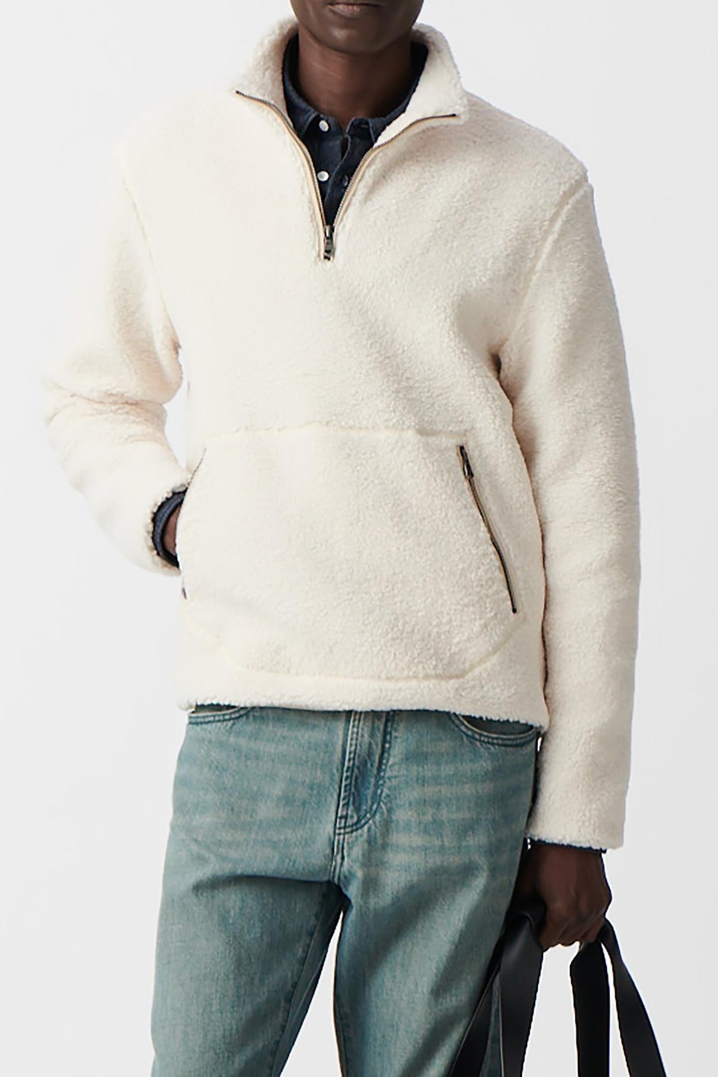 OFF-WHITE SHERPA SWEATSHIRT WITH COLLAR AND ZIPPED POCKETS 2