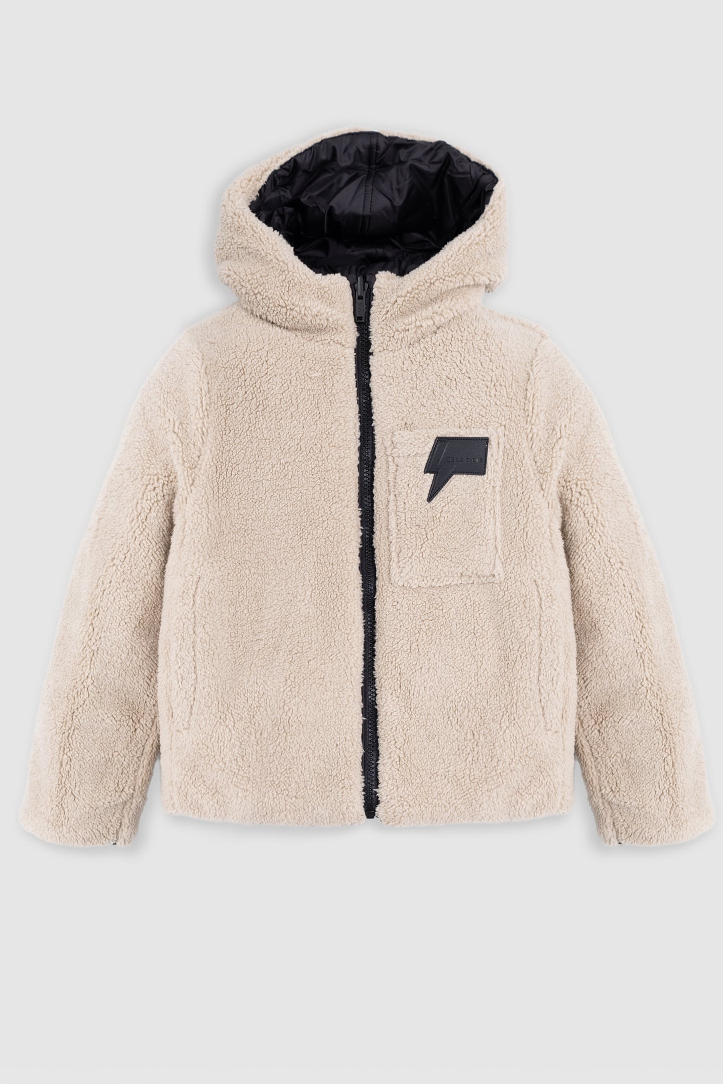 BOY'S REVERSIBLE BEIGE SHERPA AND BLACK NYLON JACKET 2