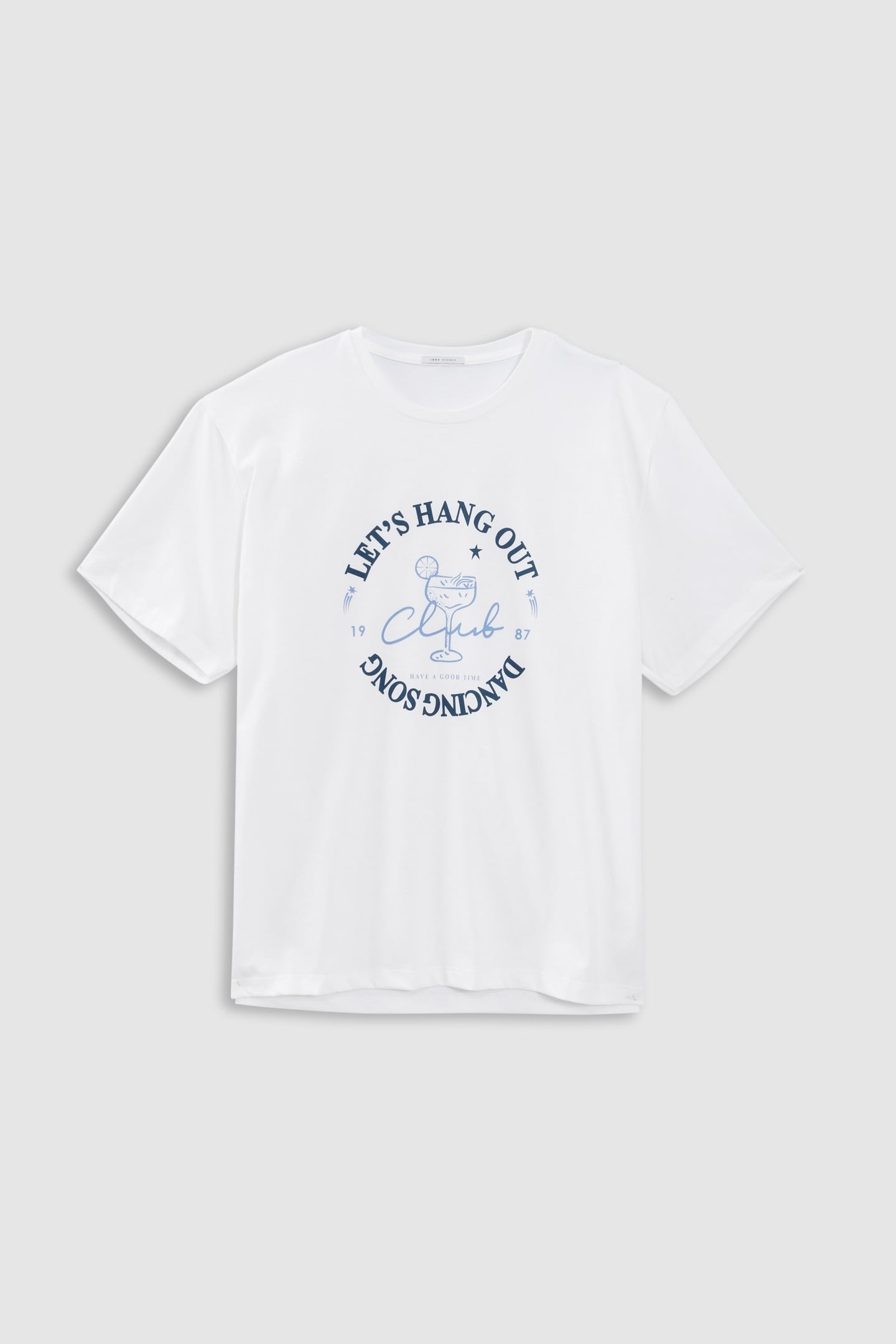WHITE SHORT-SLEEVED T-SHIRT, COCKTAIL IMAGE SLOGAN 1
