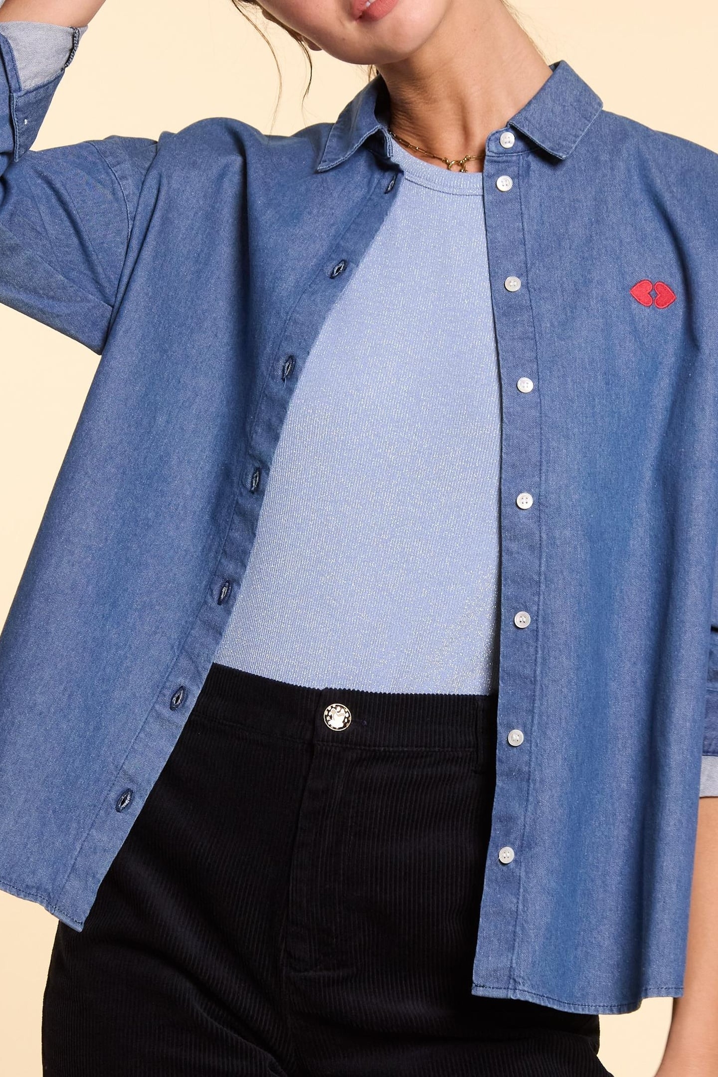 AUTHENTIC BLUE DENIM SHIRT WITH HEART EMBROIDERY AUTHENTIC B 5