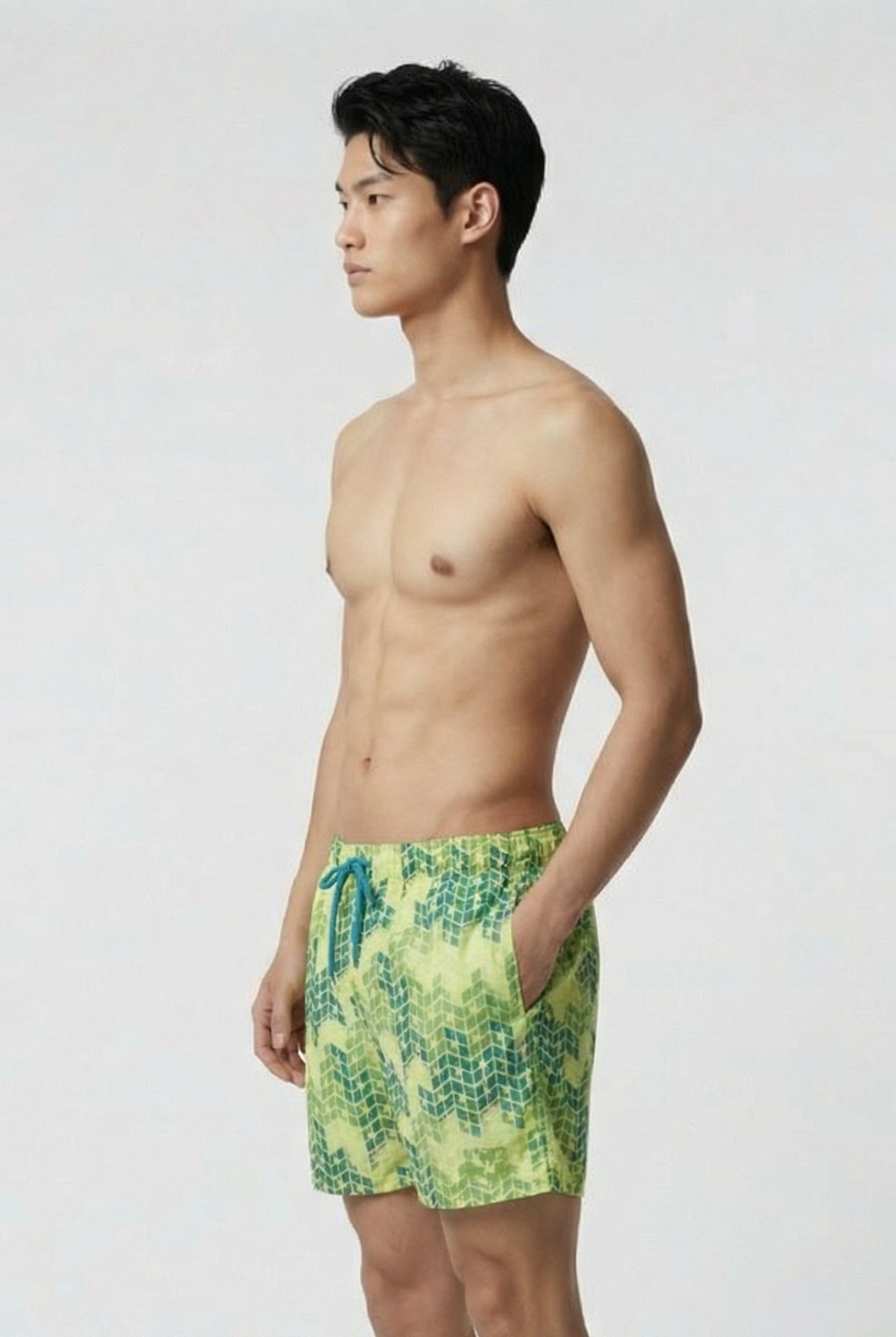 MEN'S BEACH BOXER ALLOVER SOFT GREEN MULTI 3