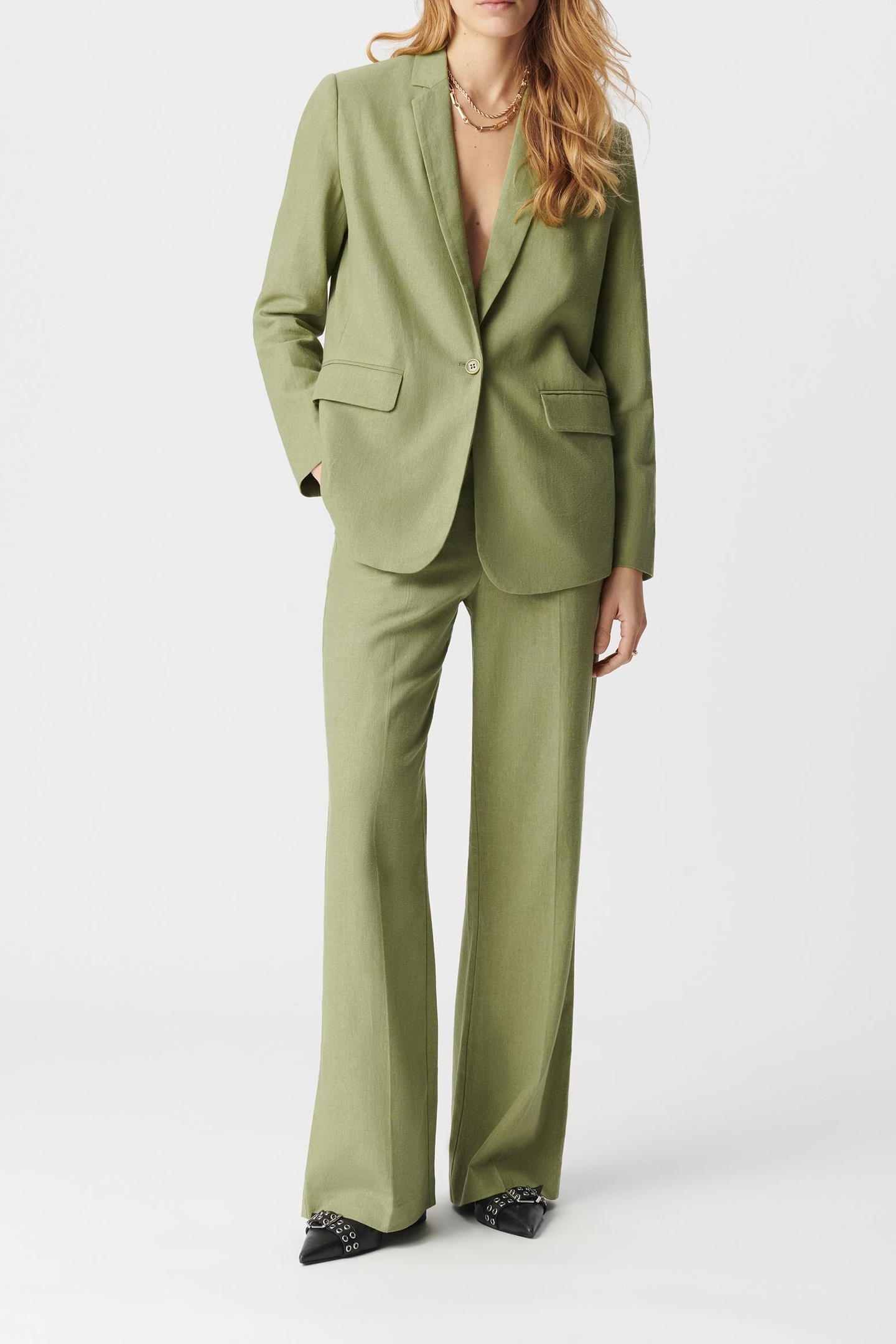 GREEN LINEN AND COTTON SUIT JACKET 1