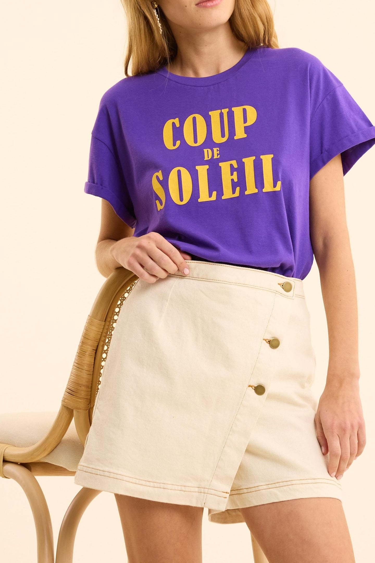 ECRU DENIM SKORT WITH OCHRE TOPSTITCHING ECRU 1