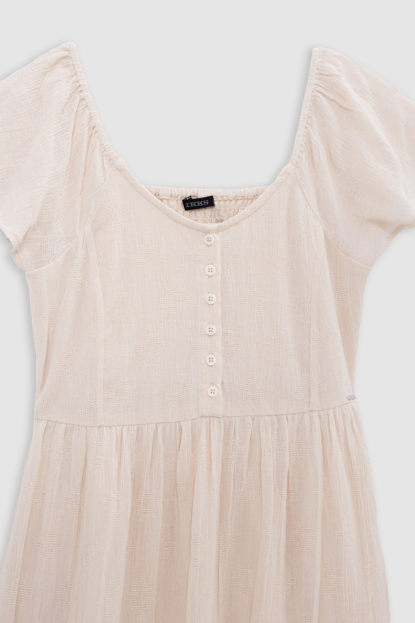 LONG ECRU DRESS WITH ELASTICATED NECKLINE 2