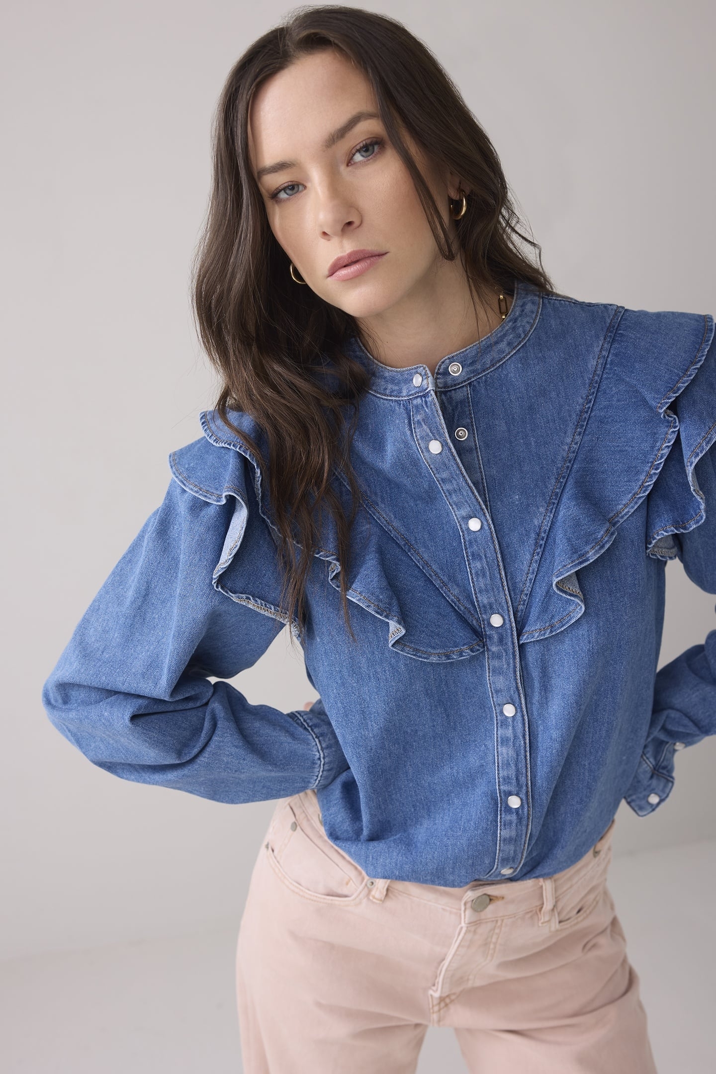 DENIM SHIRT LIGHT COTTON TWILL BLEACHED DENIM 1