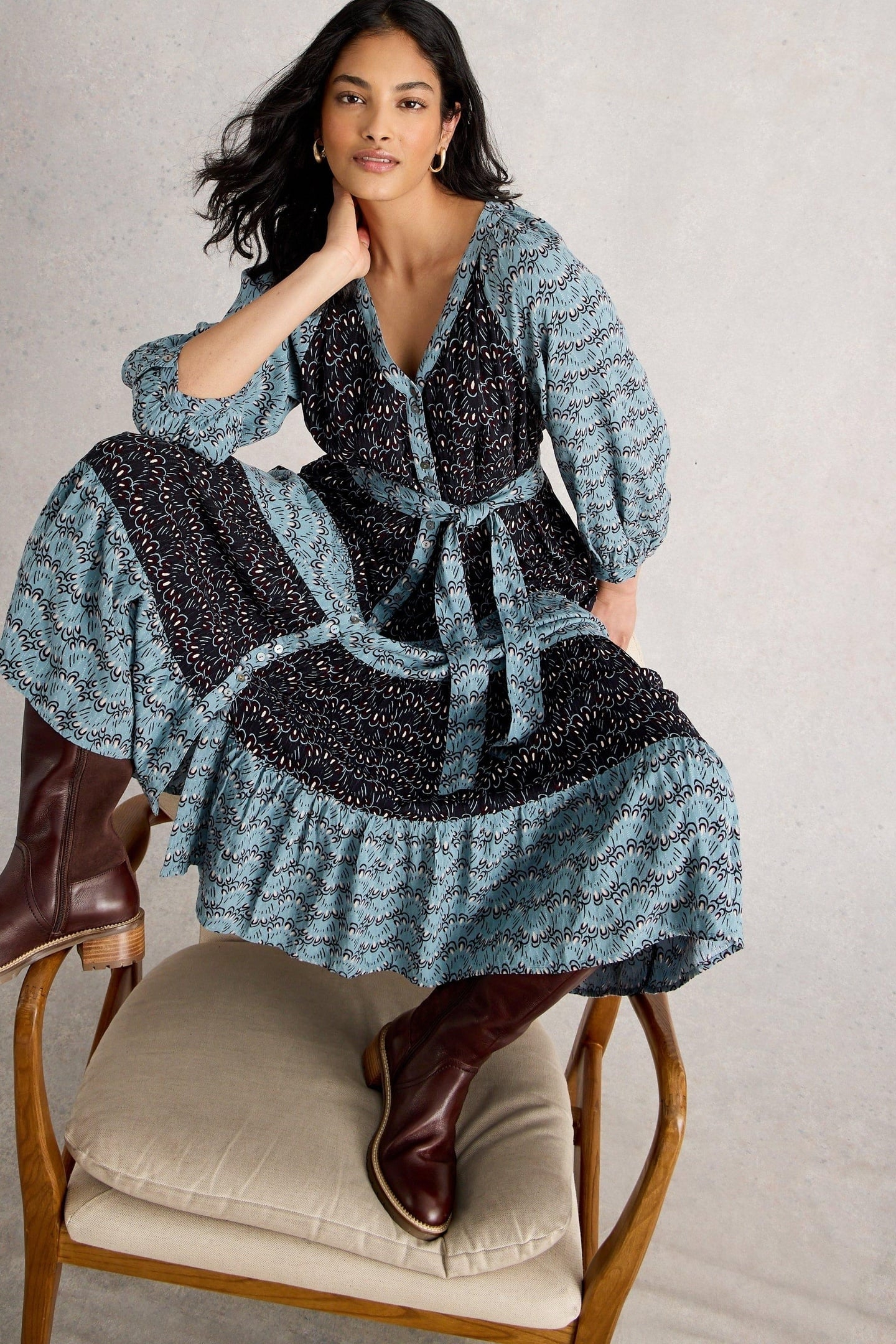 CLEMENTINE MIDI DRESS BLUE MULTI 4